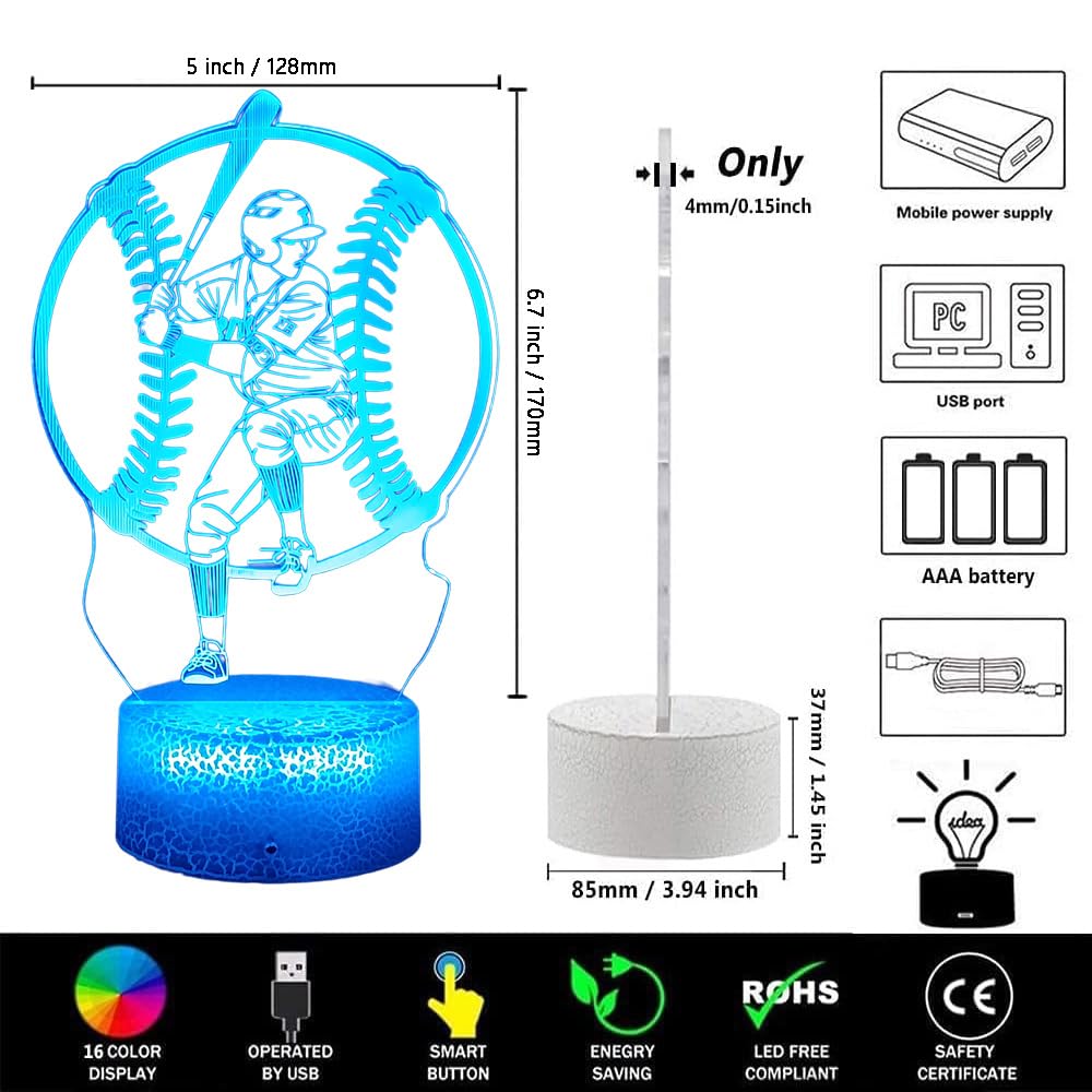 Ledergo Baseball Night Light For Boys,16 Colors Christmas Lighting Gift Rgb Touch Remote Controller Desk Lamp For Baseball Fan H