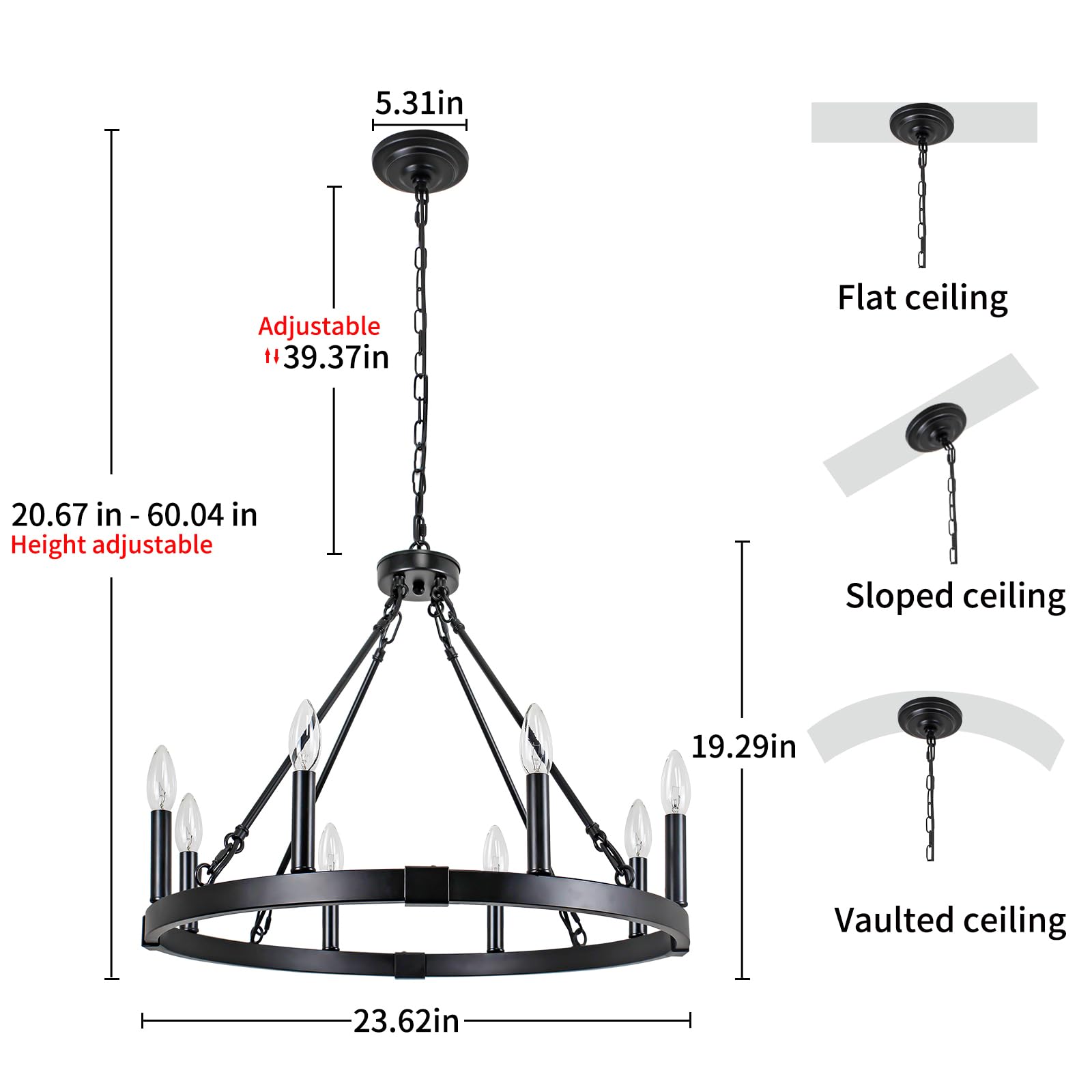 Rviezza 8 Light Wagon Wheel Chandelier, 23.6'' Rustic Farmhouse Chandelier, Industrial Vintage Round Pendant Lighting For Dining
