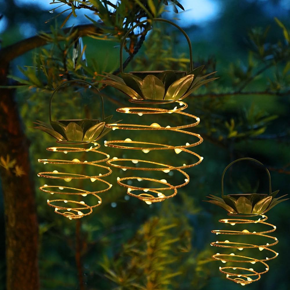 Jhpgeoe 4 Pack Outdoor Solar Hanging Lantern Lights - 60Led Waterproof Solar Pineapple Light Outdoor For Garden,Yard Porch Lawn