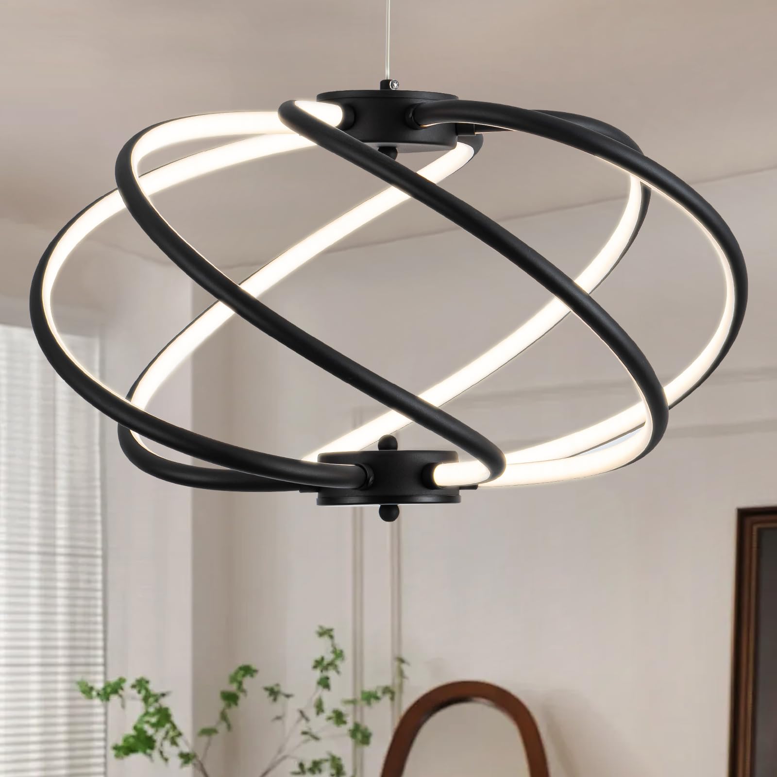 CHYING Modern Black Chandelier LED Chandeliers Dining Room 3000K-6000K Dimmable Pendant Light Contemporary Ceiling Chandelier Li