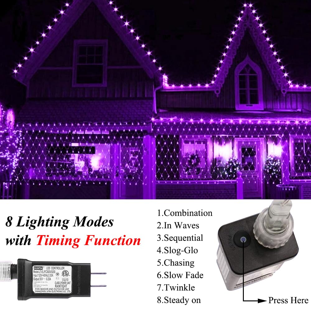 Vicila Net Light Outdoor Mesh Christmas Decorations  100Led String Light Plug In Connectable Tree Warp Hanging 5Ft X 5Ft For Halloween  Shrubs  Lawn  Backyard  Walkway  Bushes  Garden Decor-Purple