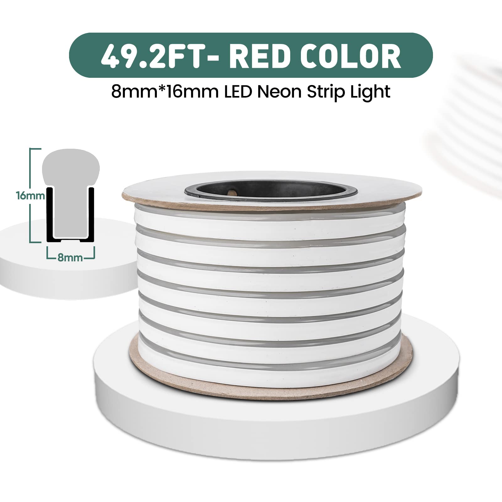 Gzbtech Flexible Led Neon Rope Lights 50Ft Ac 110-120V Waterproof Strip Light  120 Leds/M Cuttable Connectable Neon Lighting For Indoor Outdoor Home Decor/Commercial Building Use-Red 15M