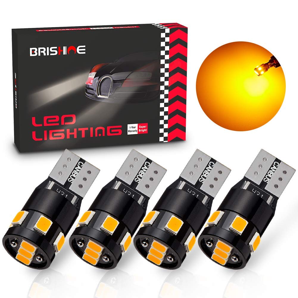 BRISHINE LED Bulbs 194 168 2825 192 W5W T10 Amber Yellow 9-SMD 2835 Chipsets for Side Marker Turn Signal Blinker (Pack of