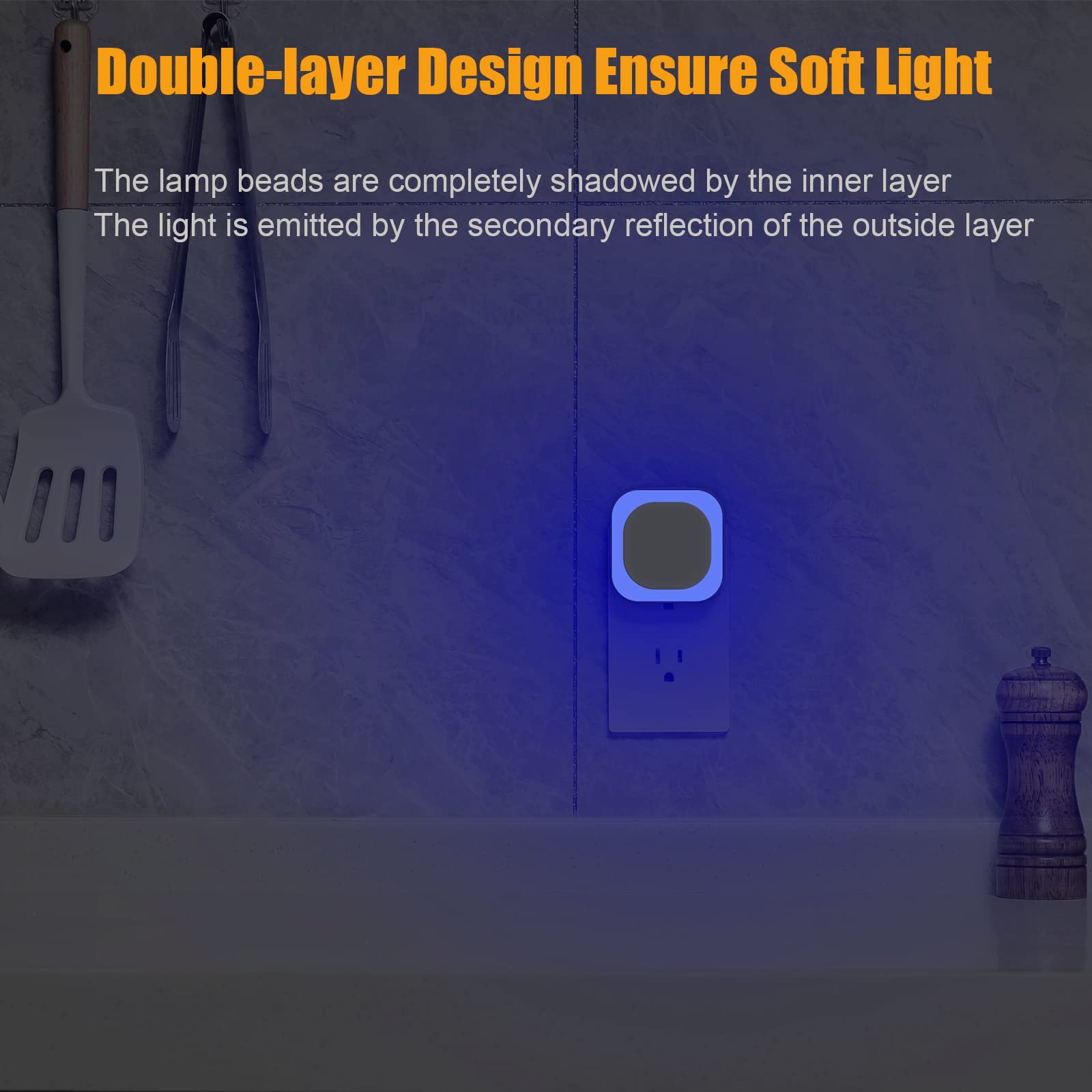 Yunlex 6 Pack Plug In Dimmable Night Light, Soft Night Light, Auto Dusk To Dawn Sensor, Azure Led Wall Night Light, Square Night