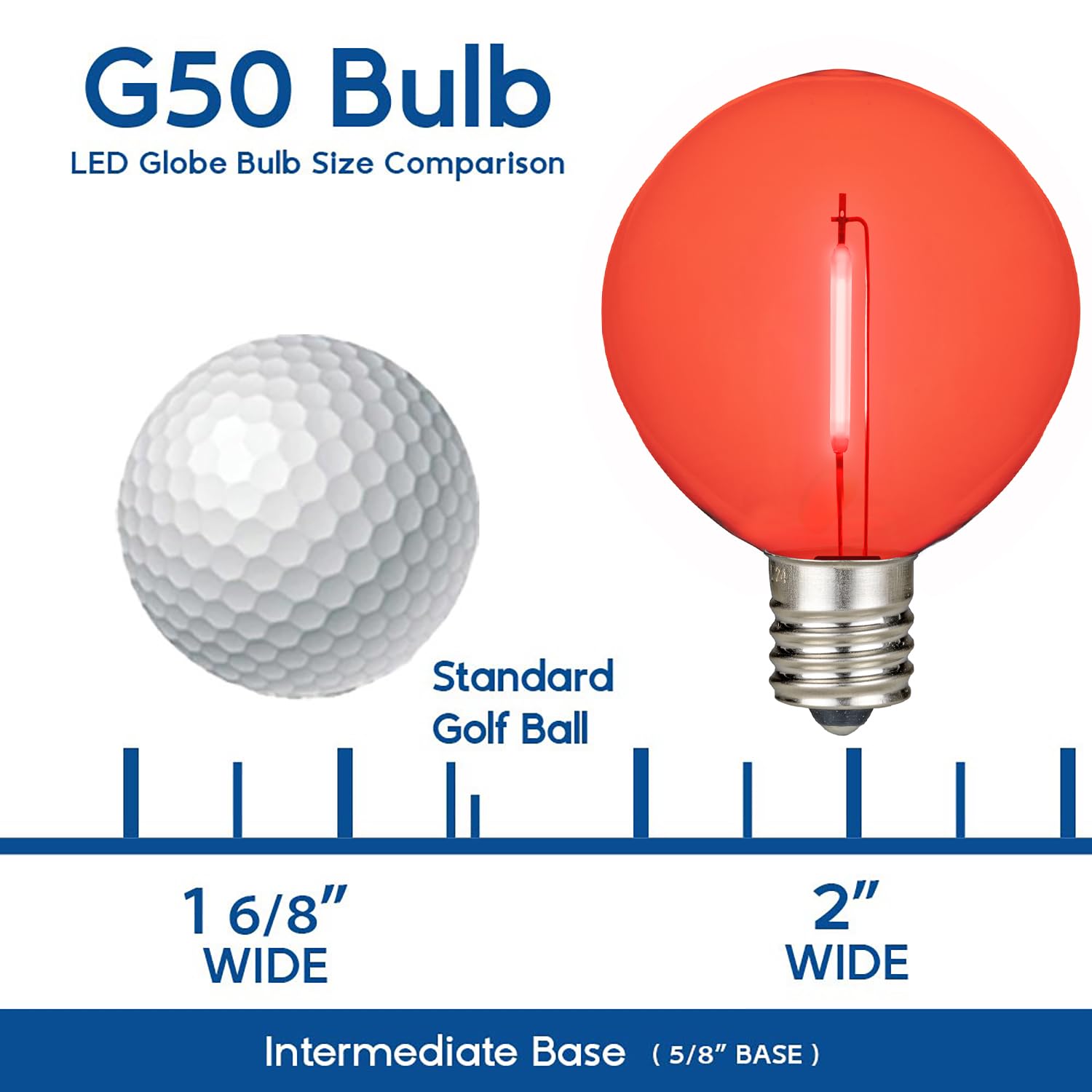 Novelty Lights 25 Pack G50 Led Light Bulbs, E17 C9 Intermediate Screw Base Shatterproof Outdoor String Lights Red Globe Bulbs, E