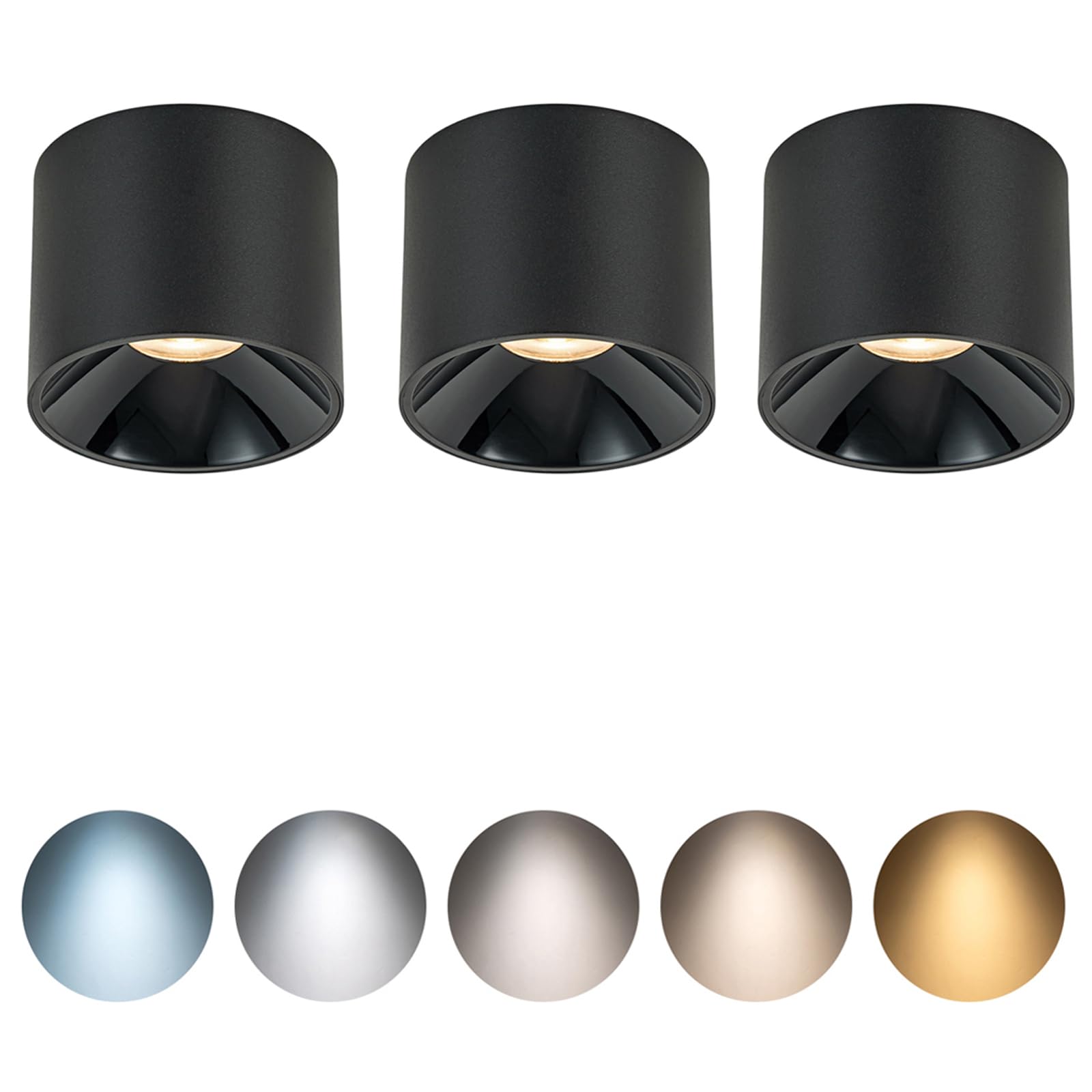 QIBANG 12W Dimmable LED Ceiling Spot Lights Indoor, 5CCT 2700K-6000K Selectable,CRI 95+ 4.72 inch Black Aluminum Matte Cylinder 