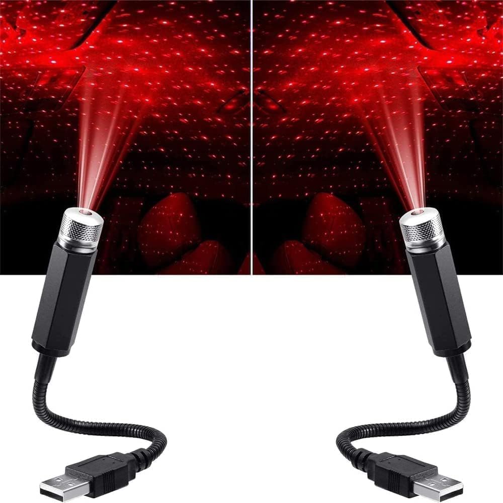 2Pcs Red Mini Led Projection Lamp, Usb Car Roof Star Projector, Night Light