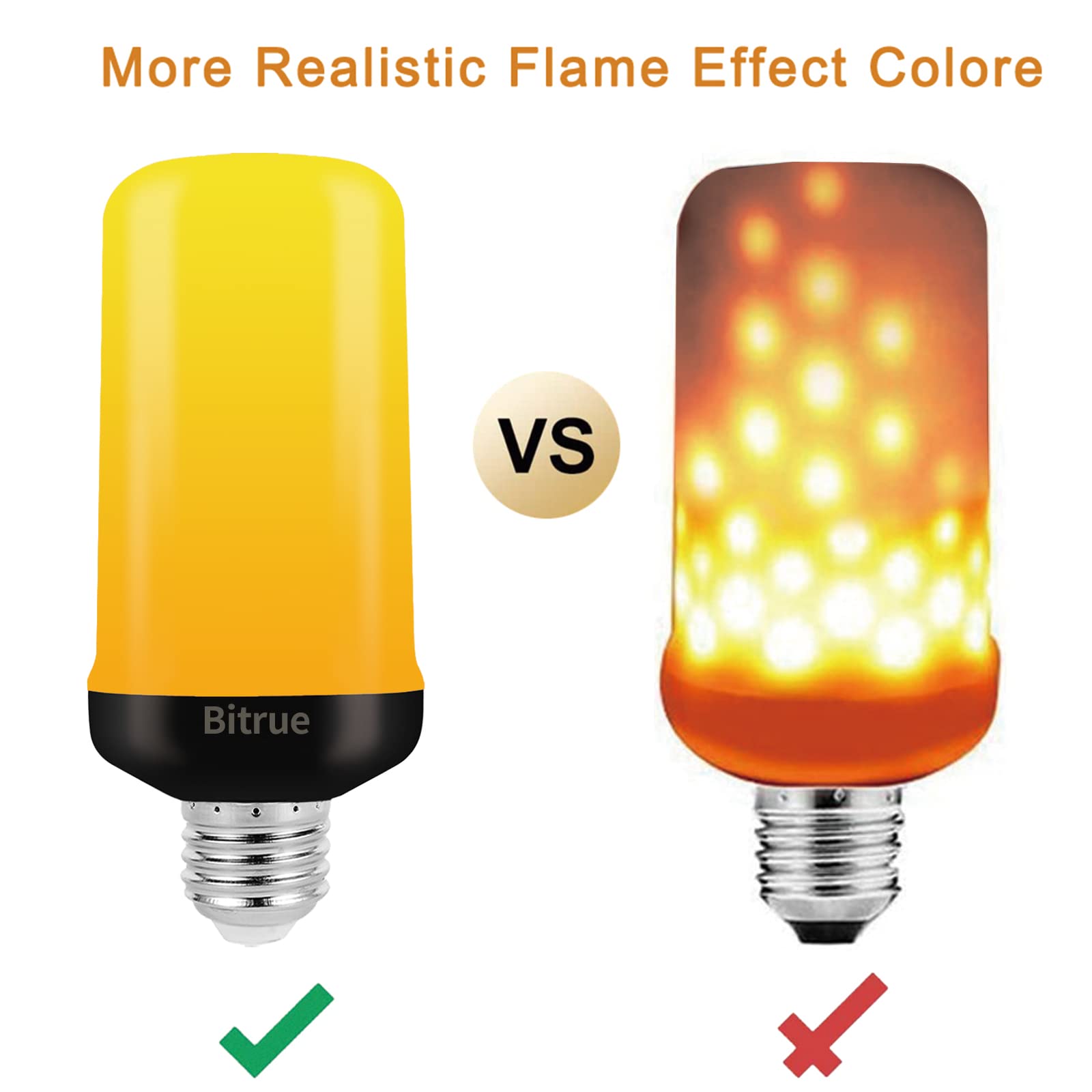 Bitrue Led Flame Effect Light Bulb, E26 Base, 4 Modes, 2 Pack For Halloween & Christmas Decor