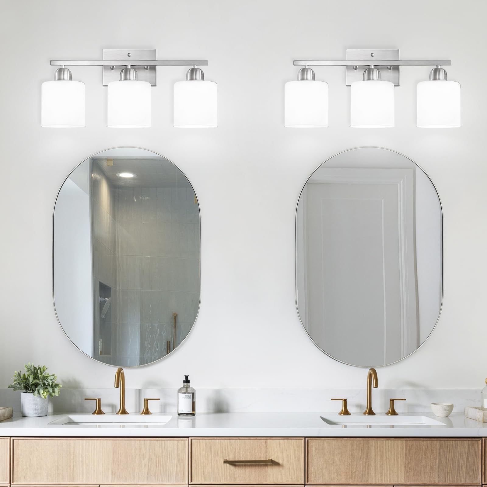 Faishilan 3-Light Brushed Nickel Vanity Light With Frosted Glass For Bathroom & Living Room