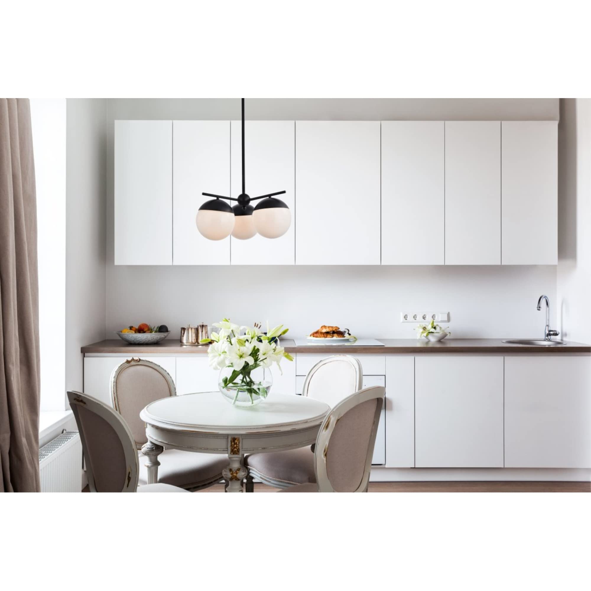 Living District Indoor Modern Home Decorative Bright Ceiling Eclipse 3 Lights Black Pendant with Frosted White Glass