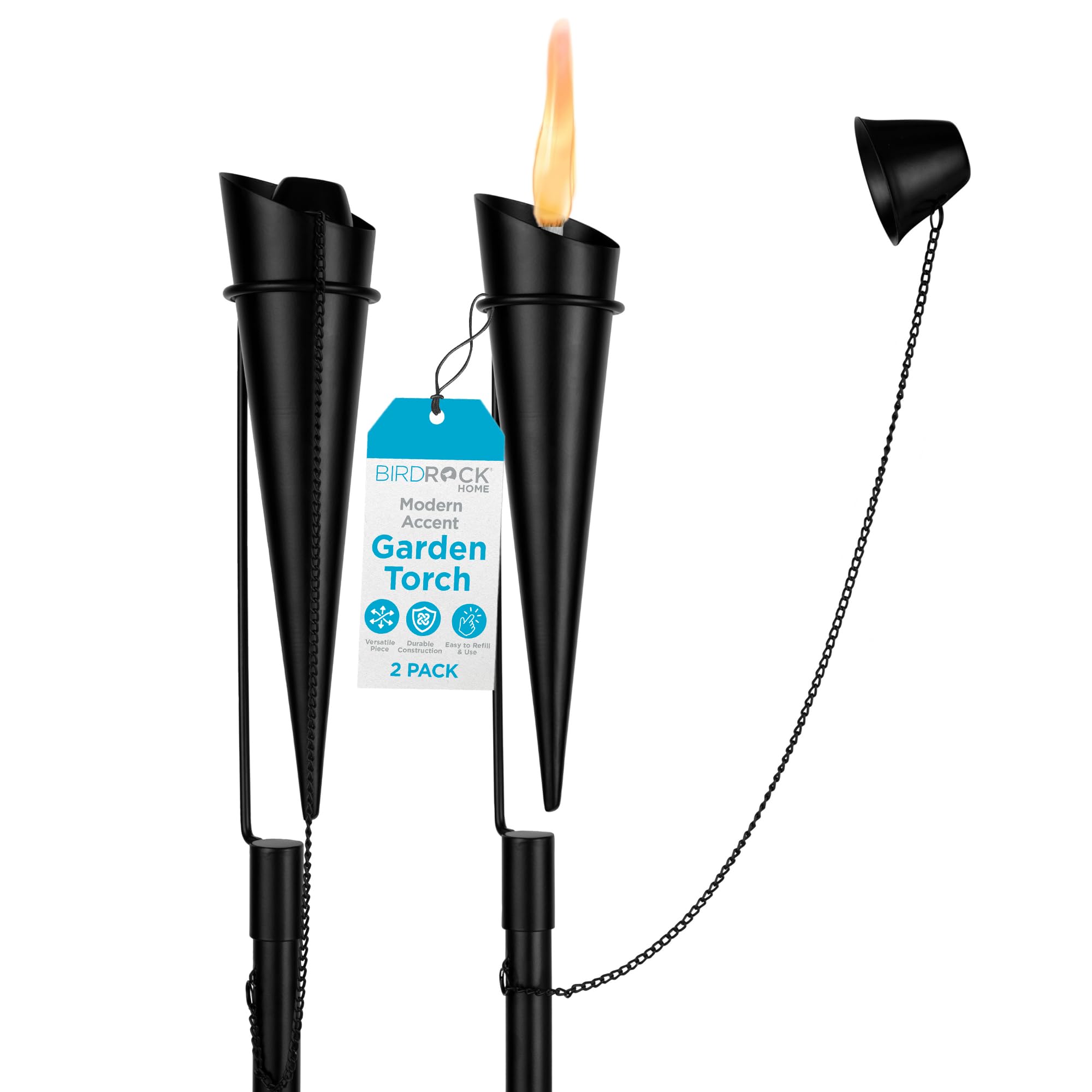 BIRDROCK HOME Outdoor Torches - Durable Steel, Weather Resistant, 2 Pack, Ibiza Black