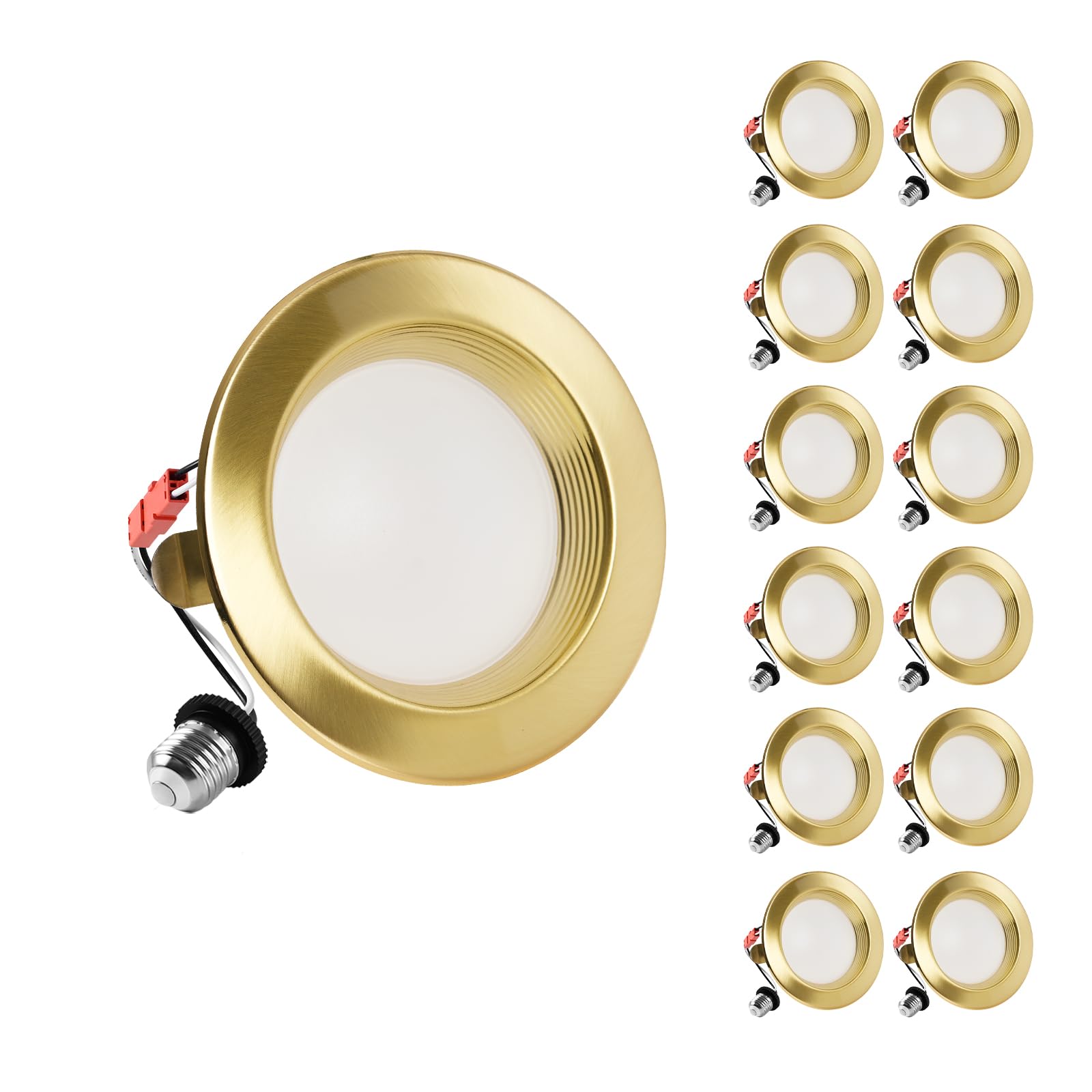 ZYC Gold 4 Inch Retrofit LED, 12 Pack Dimmable Retrofit Downlights can Light, 2700K/3000K/4000K/5000K/6000K Selectable, Damp Rat