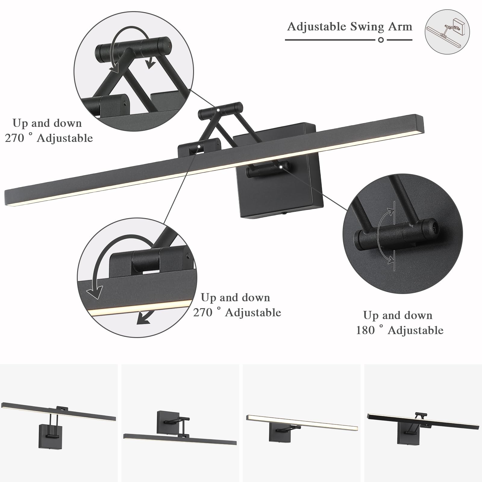 Pasoar Black Picture Lights For Paintings Dimmable Gallery Light Hardwired Led Wall Art Lighting Display Artwork Lamps 23.6 Inch 14W 3000K Warm White
