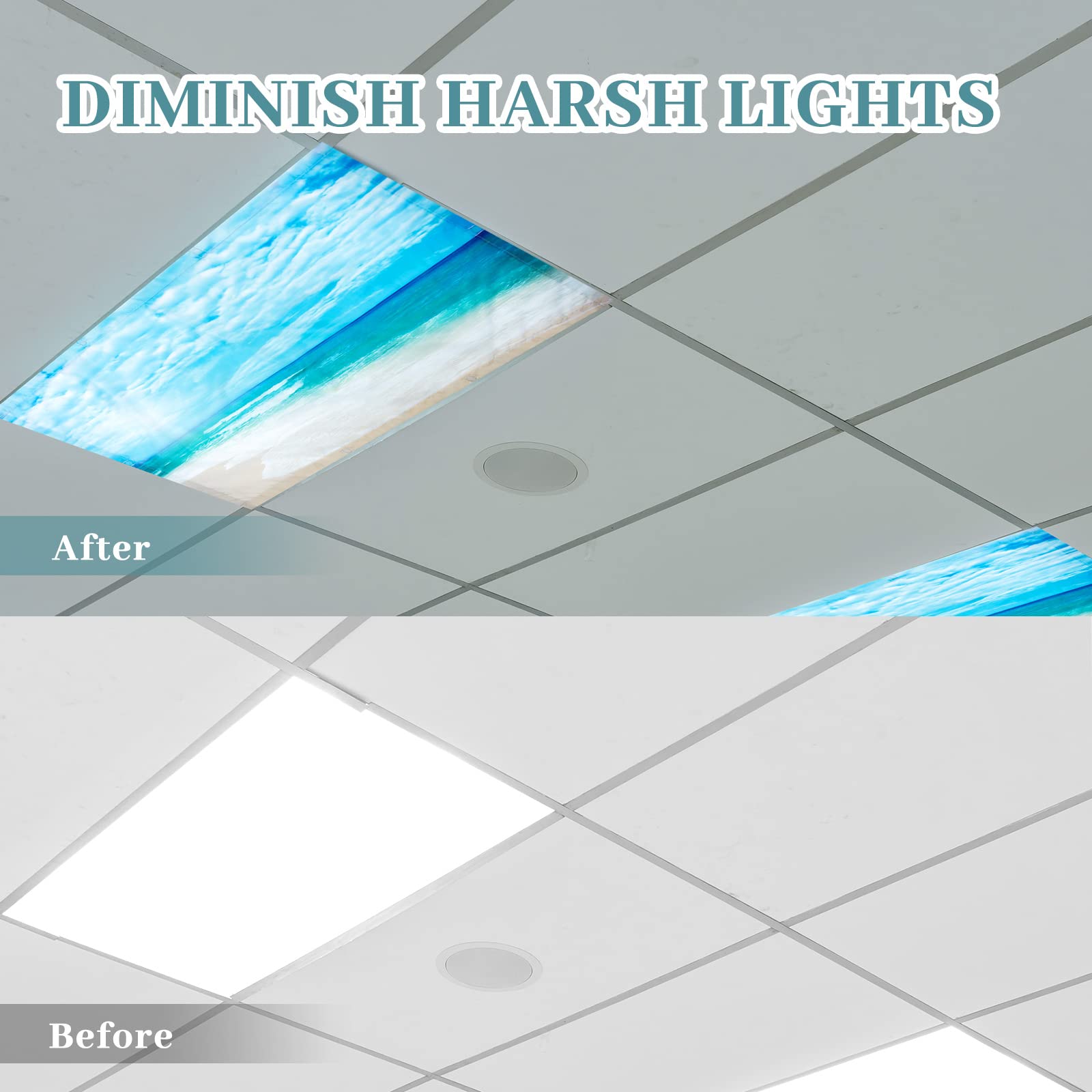 Hortsun Fluorescent Light Covers, 4 Pack, Magnetic, 4 x 2 Feet, Beach in Sunny Day Color