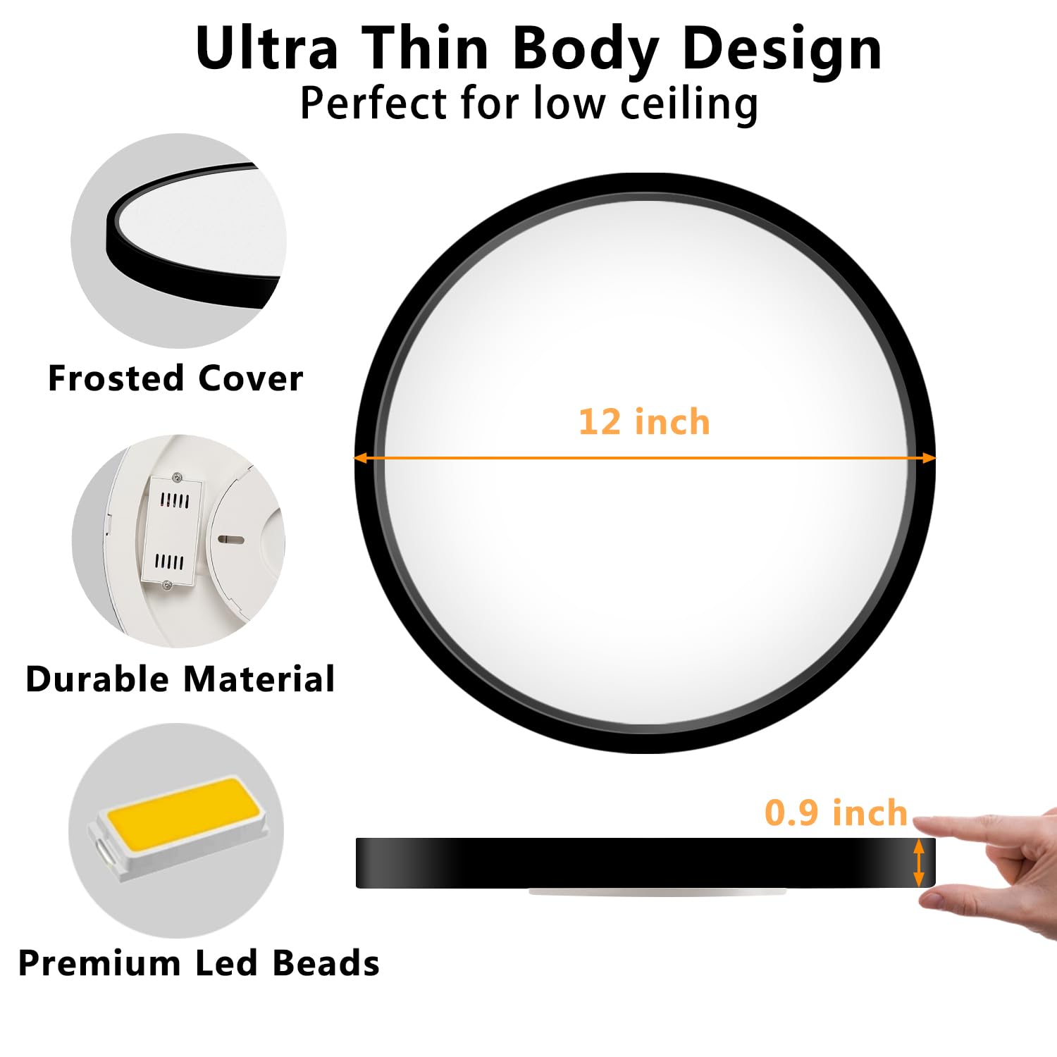 Charyjod Led Flush Mount Ceiling Light Fixture, 12Inch 24W Led Ceiling Light 5000K 2300Lm Ultra Thin Flat Surface Panel Light Lo