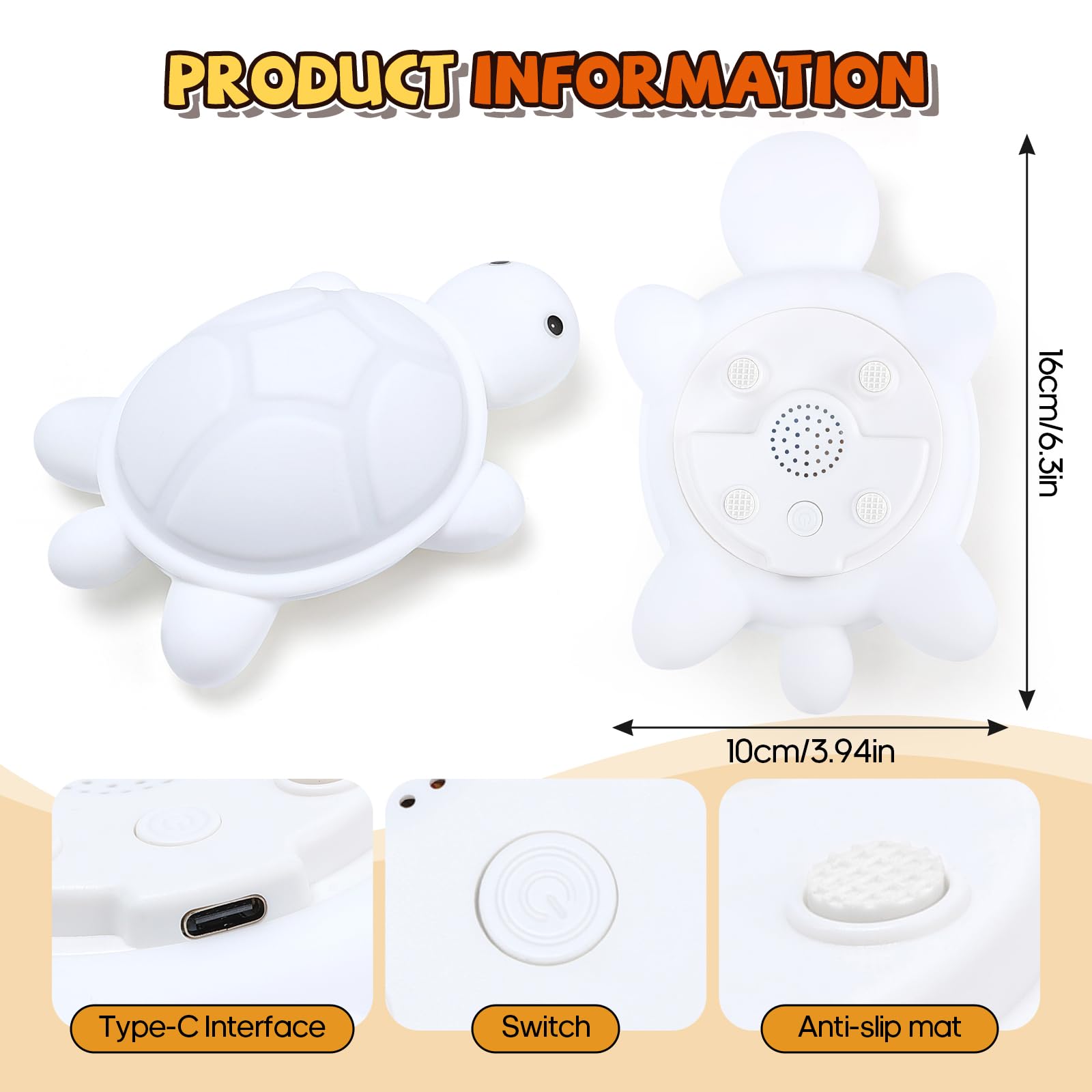Gusweet Turtle Night Light - 7 Color Touch Control LED Lamp, Rechargeable Silicone, Ideal for Kids' Nursery and Bedside, Perfect Gift