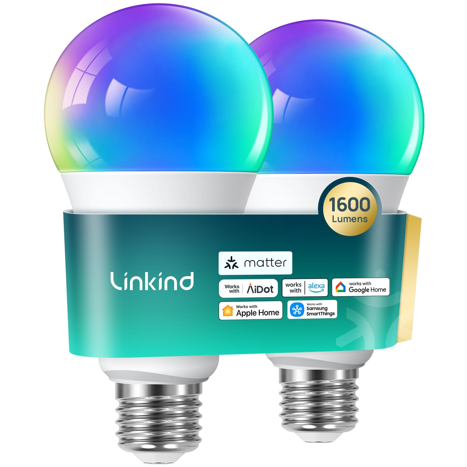 Linkind Matter Smart Light Bulb,1600Lm 100W Smart Bulbs Work With Alexa/Apple Home/Google Home/Smartthings, Rgbtw Led Color Chan