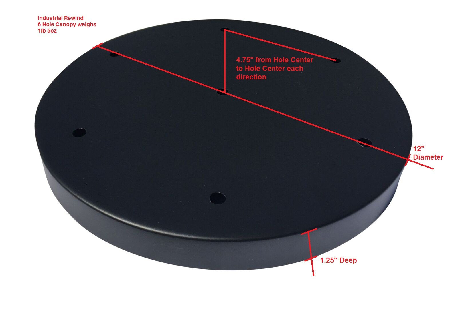 Multi Port Canopy for Chandelier Lighting, 12 Diameter, 6 Hole Canopy Kit by Industrial Rewind (Black)
