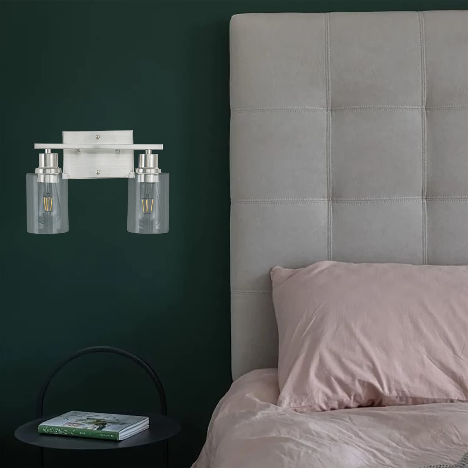 Filimitiy 2-Light Bathroom Light Fixtures, Brushed Nickel Vanity Light With Clear Glass Shade, Modern Wall Sconce For Mirror Bat