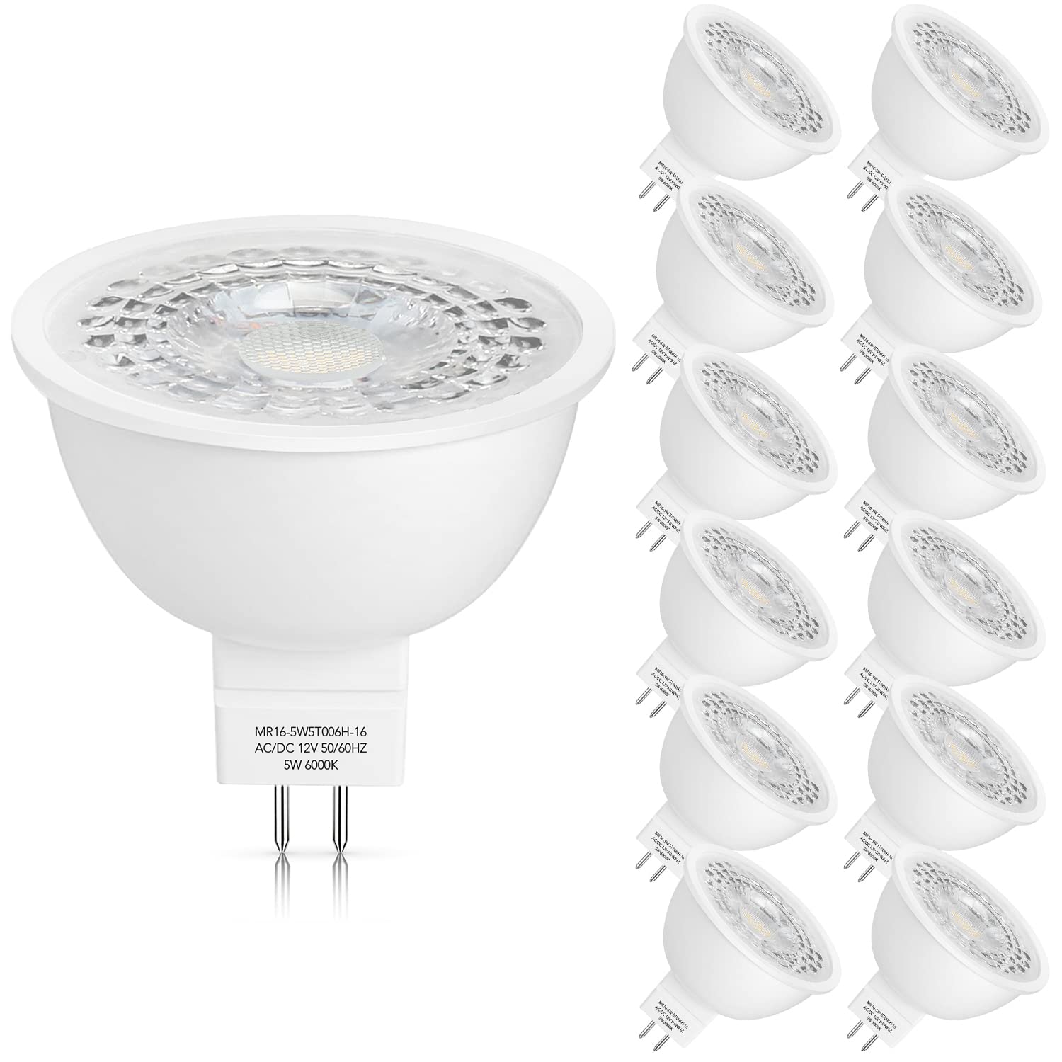 Mlambert 12 Pack Mr16 Led Bulbs 50W Halogen Equivalent,6000K Cool Whitee,5W Gu5.3 Mr16 12V Spotlight Bulb,Non-Dimmable,45 Beam A