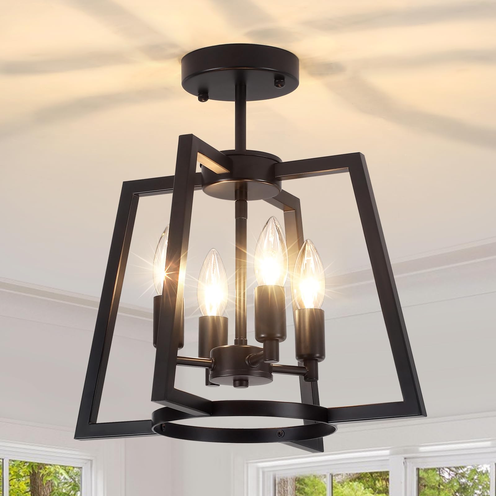 TOULMJ 4-Light Ceiling Light Fixture, Farmhouse Black Semi-Flush Mount Ceiling Light for Kitchen Island, Laundry Room, Bedroom, 