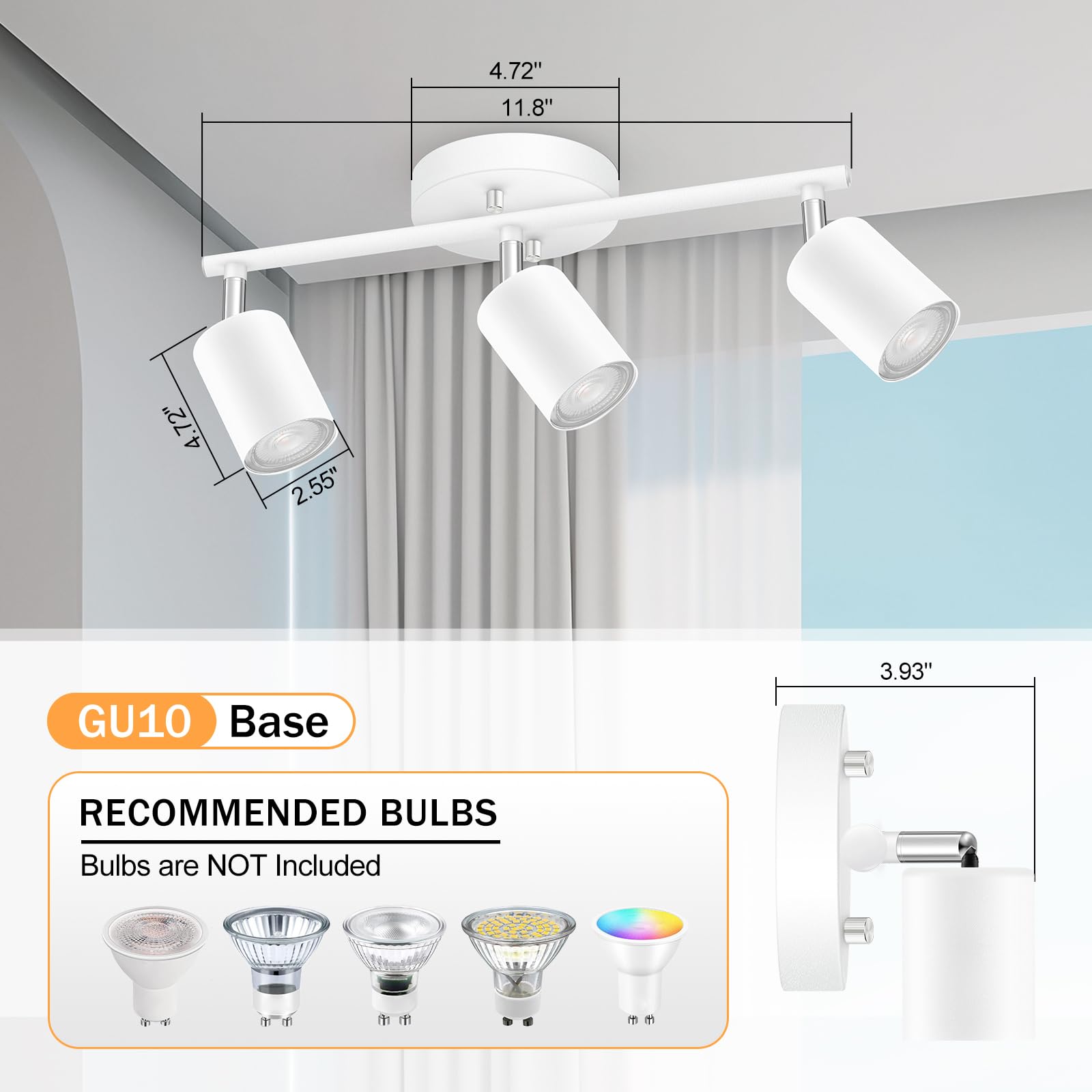 Boostarea Led 3 Light Track Lighting Kit, White 3 Way Ceiling Spot Lighting, Flexibly Rotatable Light Head For Kitchen, Living R