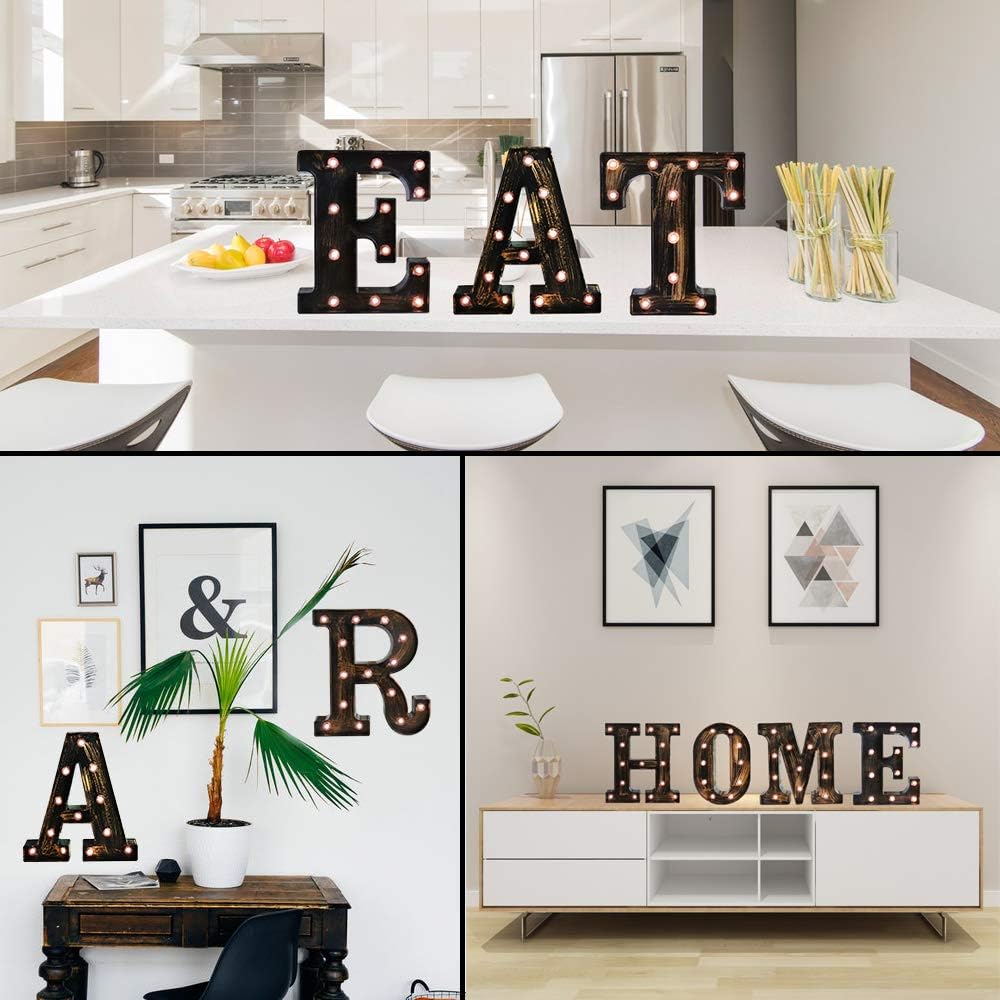 OYCBUZO Vintage LED Marquee Letter Sign - Industrial Style Light Up Decor - Model Vintage-Letter-11 - Golden Black