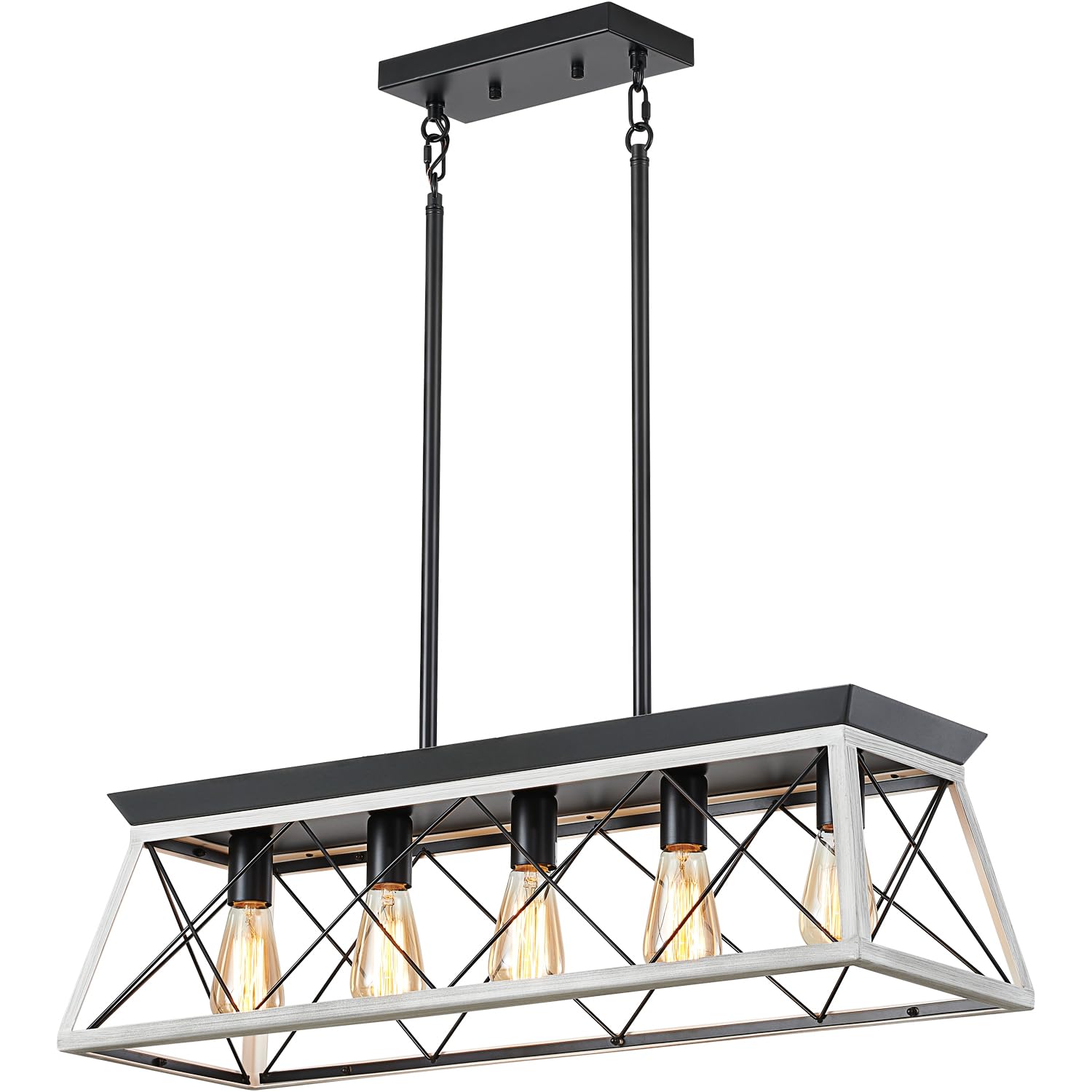 HuixuTe 5-Light Farmhouse Chandeliers for Dining Room, Rustic Kitchen Island Lighting, Adjustable Height Pendant Light for Kitch