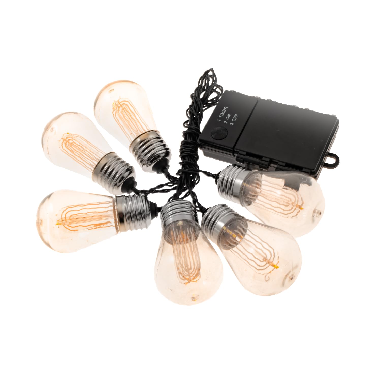 LitezAll LED Edison Light Bulb, Warm White, Vintage String Lights, Model LAST14BX624, 6 pcs, Battery Operated