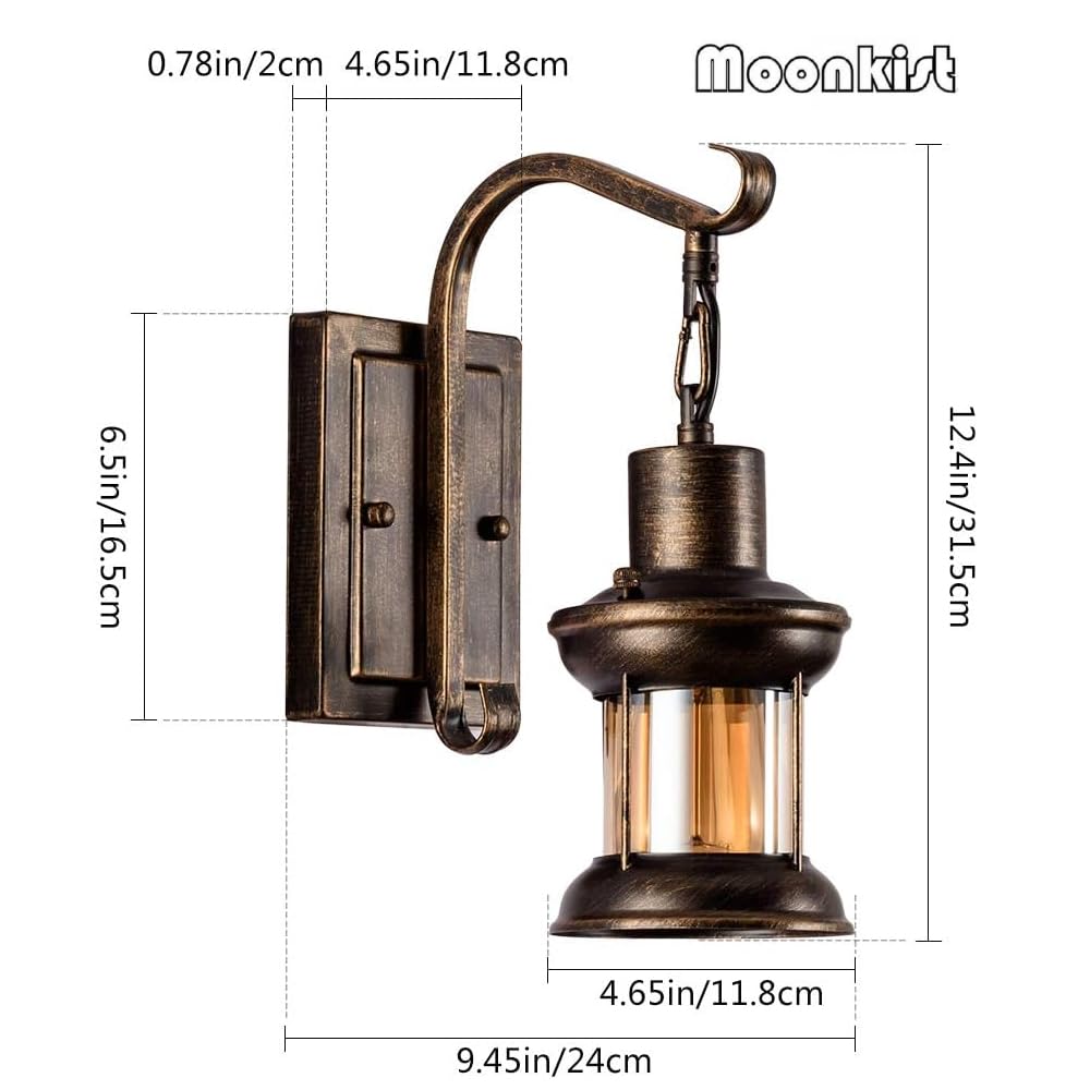 Moonkist Industrial Vintage Single Head, Rustic Nordic Glass Wall Sconce Fixtures Retro Metal Painting Color Wall Lamp For Home