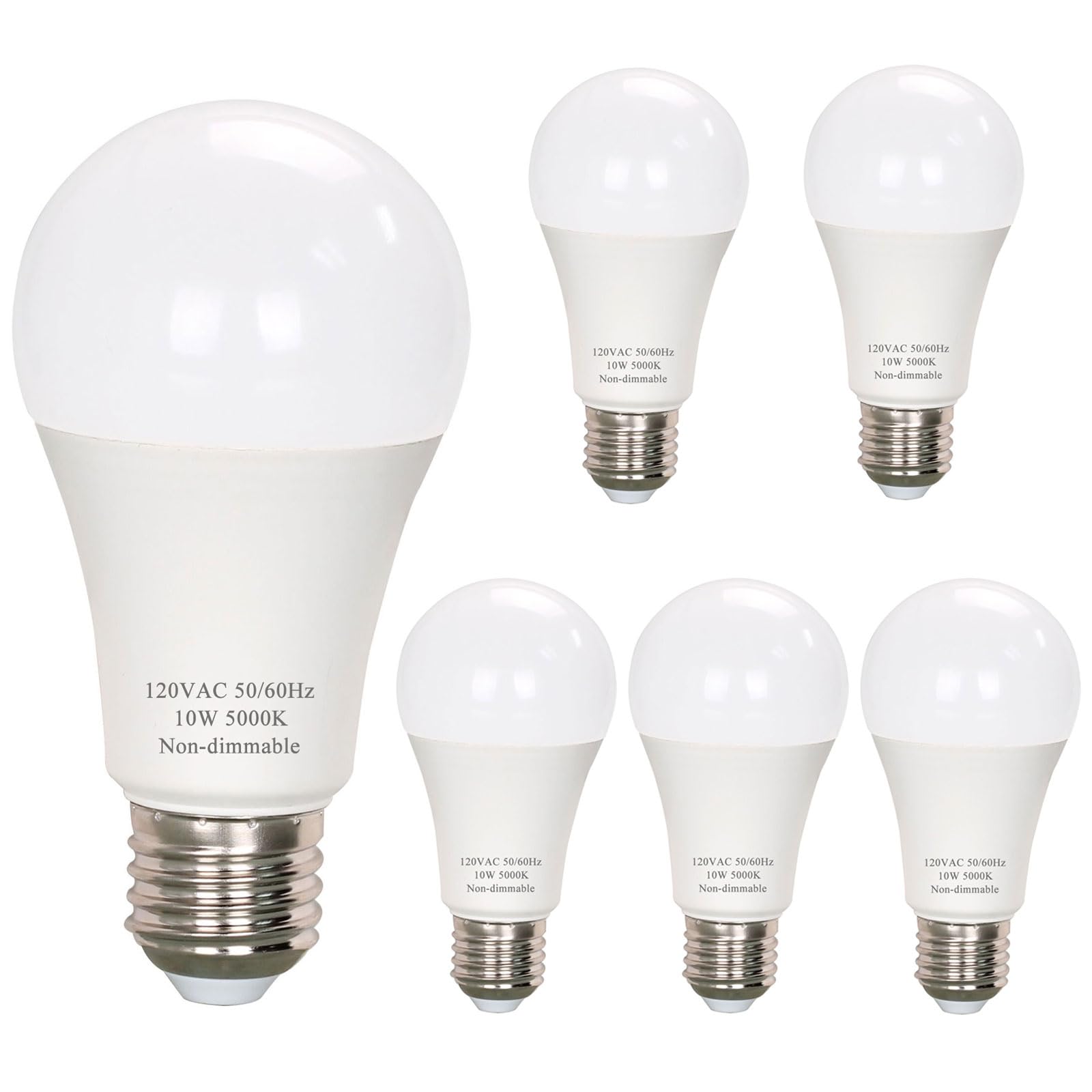 A19 Led Light Bulbs, 60 Watt Equivalent Led Bulbs, Daylight White 5000K, 800Lm Energy Efficient 10W, E26 Standard Base, Non-Dimm
