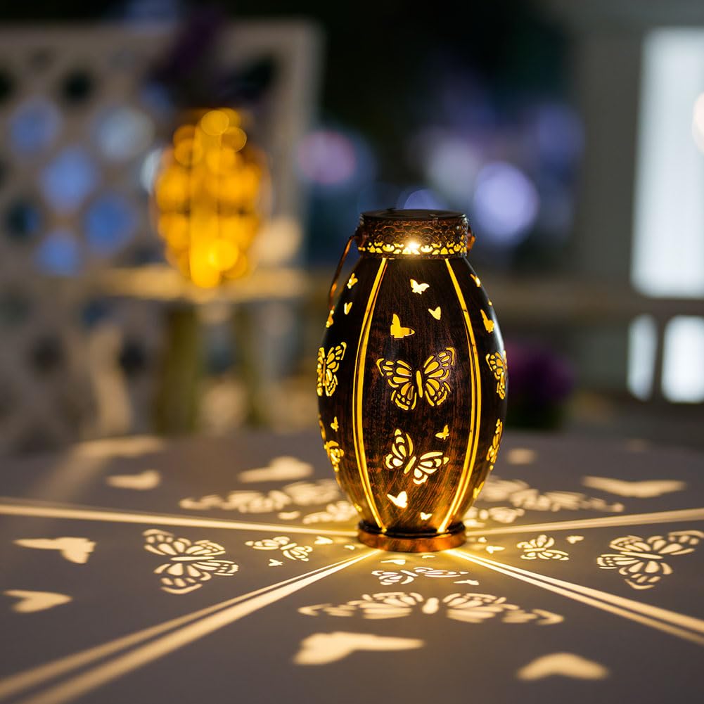 Sunnygarden 2 Pack Outdoor Solar Lanterns Waterproof Butterfly Decorative Hanging Solar Lantern Lights For Outside Patio Tableto Garden Yard Lawn Decor, Gifts For Mom Grandma Woman