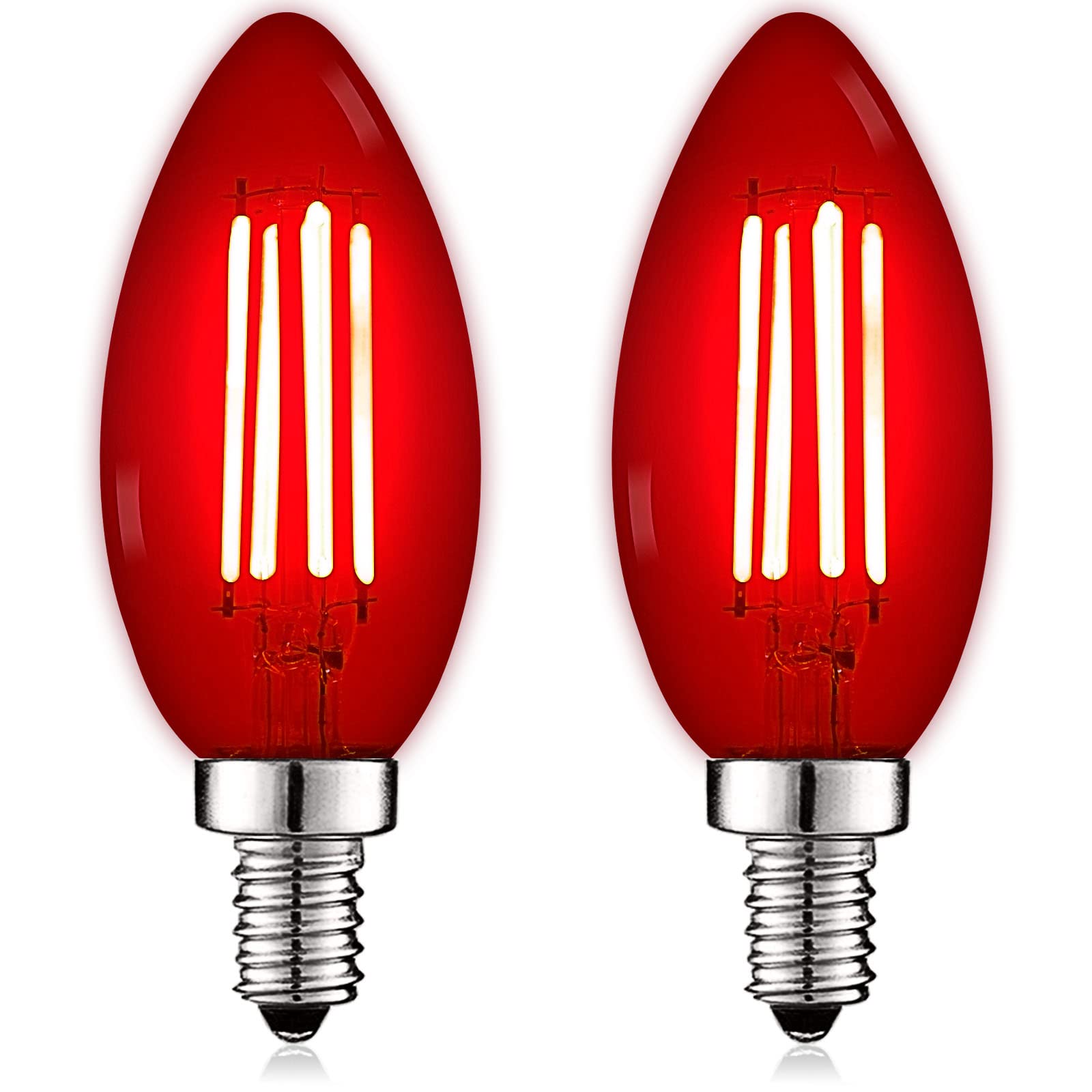 LUXRITE E12 LED Filament Bulbs, Red Glass, 4.5W (40W Equivalent), Candelabra, UL Listed, 2 Count
