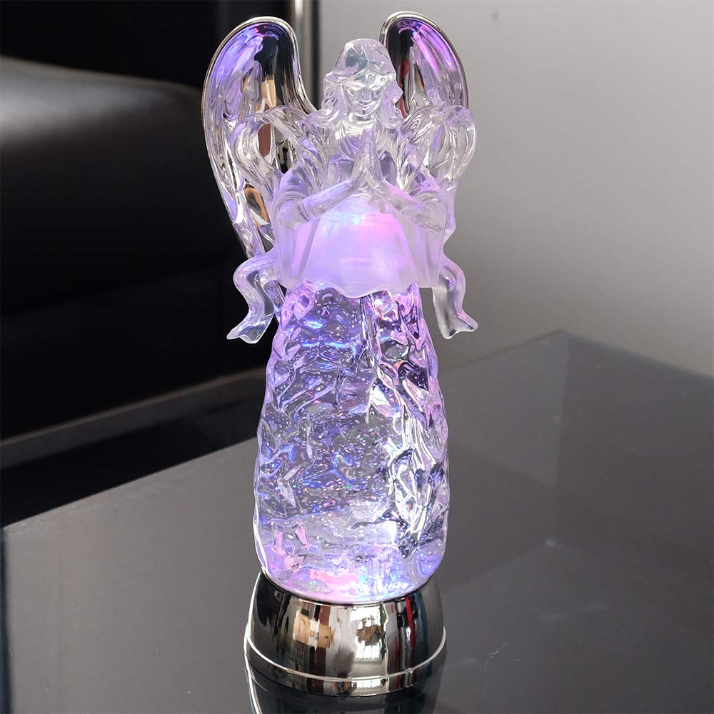 Wondise Color Changing Angel Lighted Snow Globe Water Lamp With 6 Hour Timer, 11 Inches Led Angel Lights Battery Operated Swirli