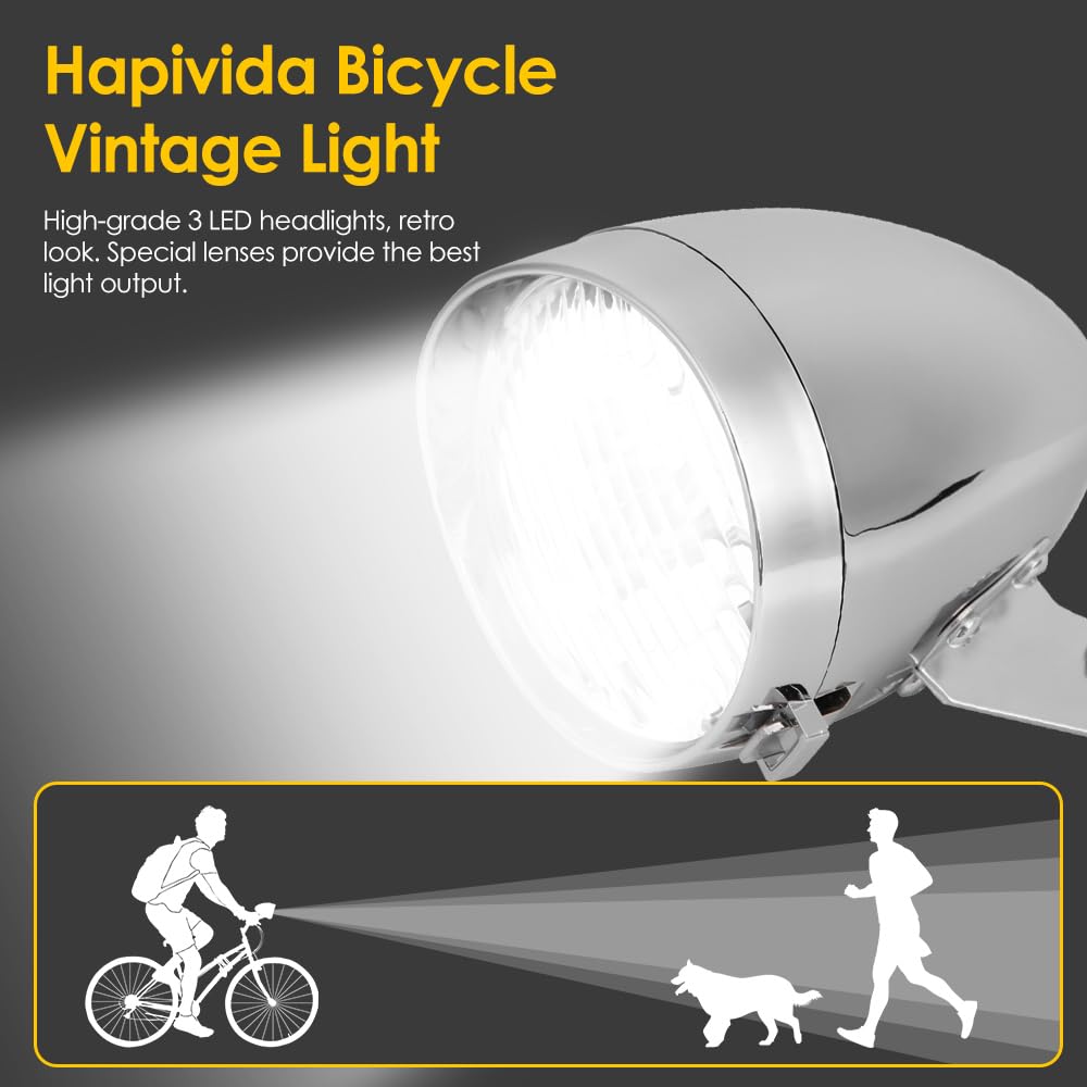 Bicycle Vintage Light, 3 Led Vintage Retro Bicycle Front Light Lamp, Vintage Bike Led Headlight Front Head Bike Lamp With Mounting Bracket (Silver)