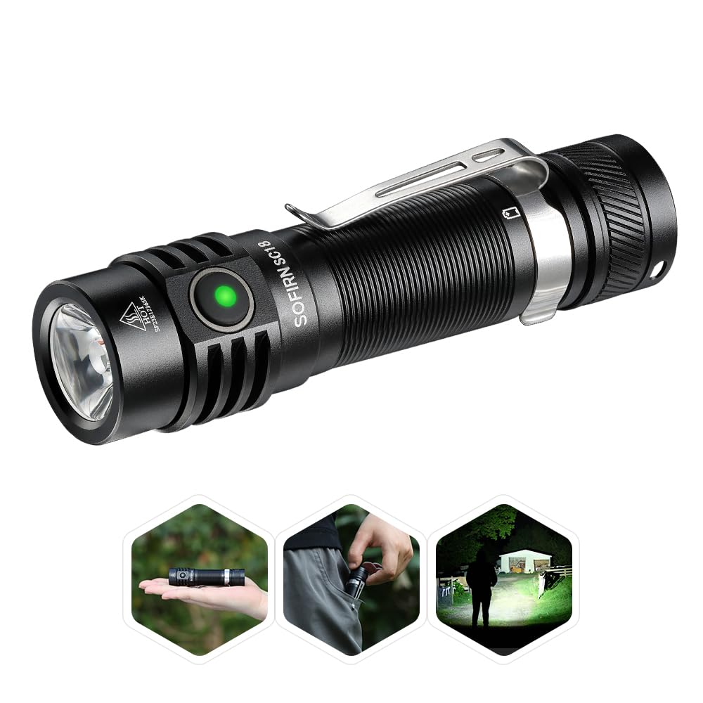 77Outdoor Edc Small Rechargeable Flashlight, Sofirn Sc18 1800 High Lumen Flashlight, Super Bright Pocket Light With Powerful Sst