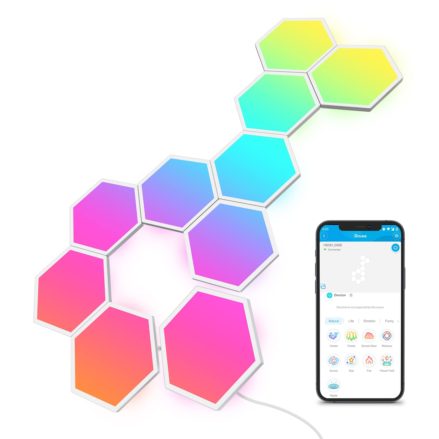 Govee Glide Hexa Light Panels, RGBIC LED Wall Lights, Smart Home Decor, 10 Panels, Model B6061