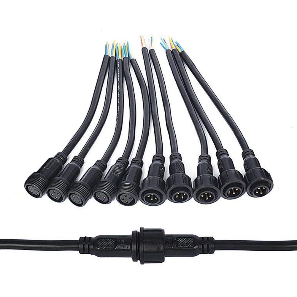 WESIRI 5Pairs 4pin Black Electrical Connector LED Connector for LED Lights 20cm Extension Cable 40cm/Pair 0.5mm 22mm Nut