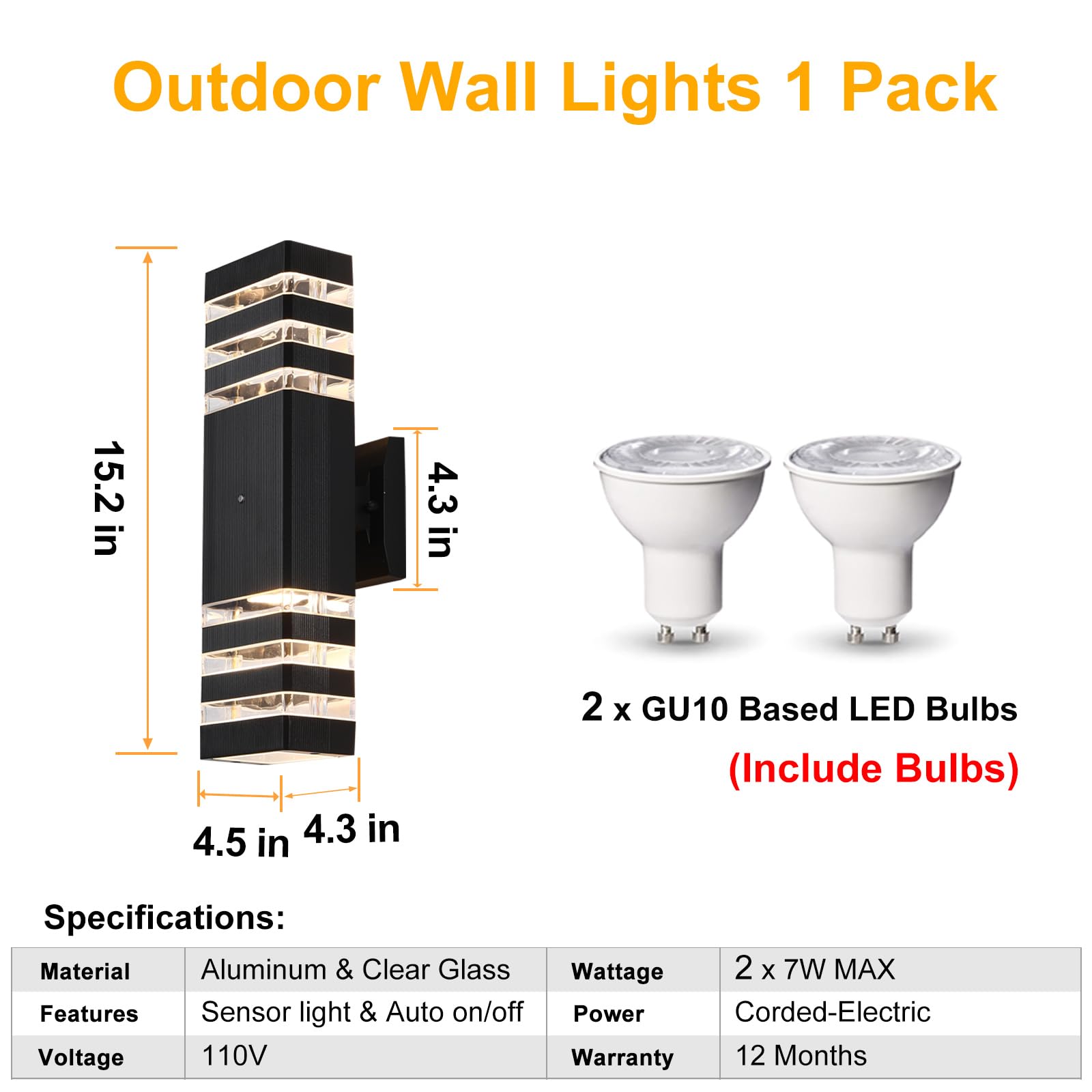 BOXCUPIN Outdoor Wall Light Sconce, IP65 Waterproof, 3000K Warm White, 3-Layer Design, Black, Model BXOWLS18, 1 Pack