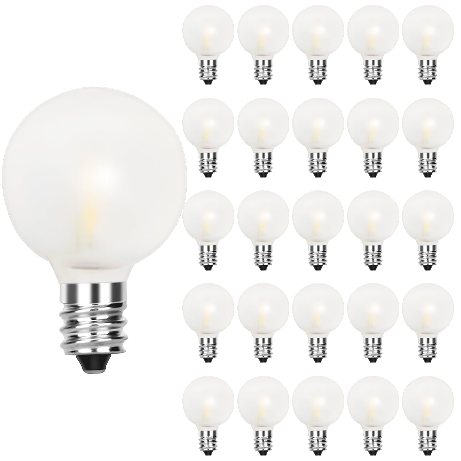 G40 25 Pack Led Frosted Light Bulbs Replacement, 0.6W Shatterproof Plastic Led Bulbs, 1.5 Inch Frosted Globe Light Bulbs Fits C7