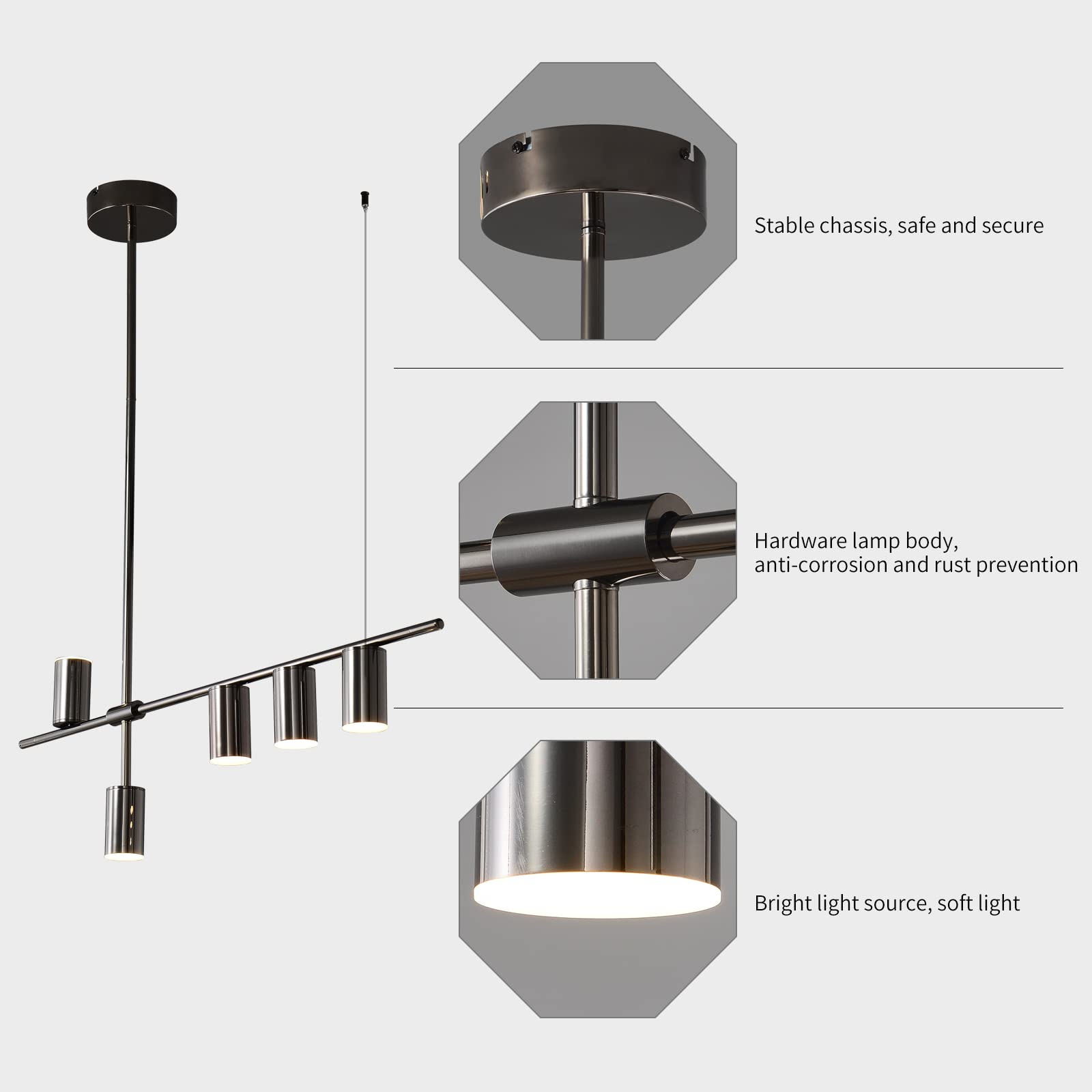 Siittoo Dining Room Light Fixture  Upgraded Dimmable Led Modern Pendant Light With Electroplated Surface  Modern Black Led Hanging Chandelier Light Fixture For Kitchen Island Dining Room 35W 5-Light