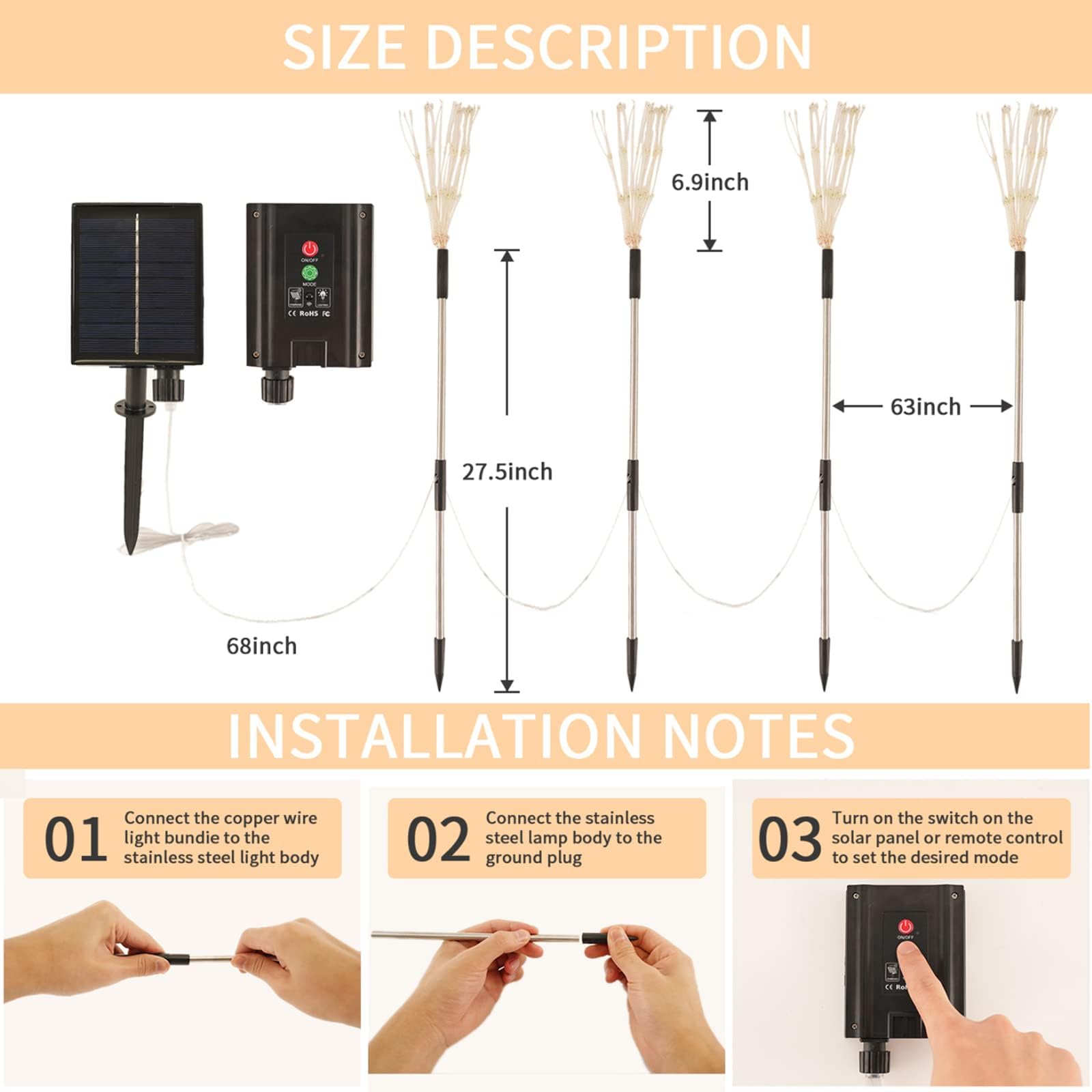 5 Pack Outdoor Solar Garden Lights, Solar Firework Lights 600 Led Waterproof Lamps Decorative, Fireworks Lamp 8 Modes Landscape