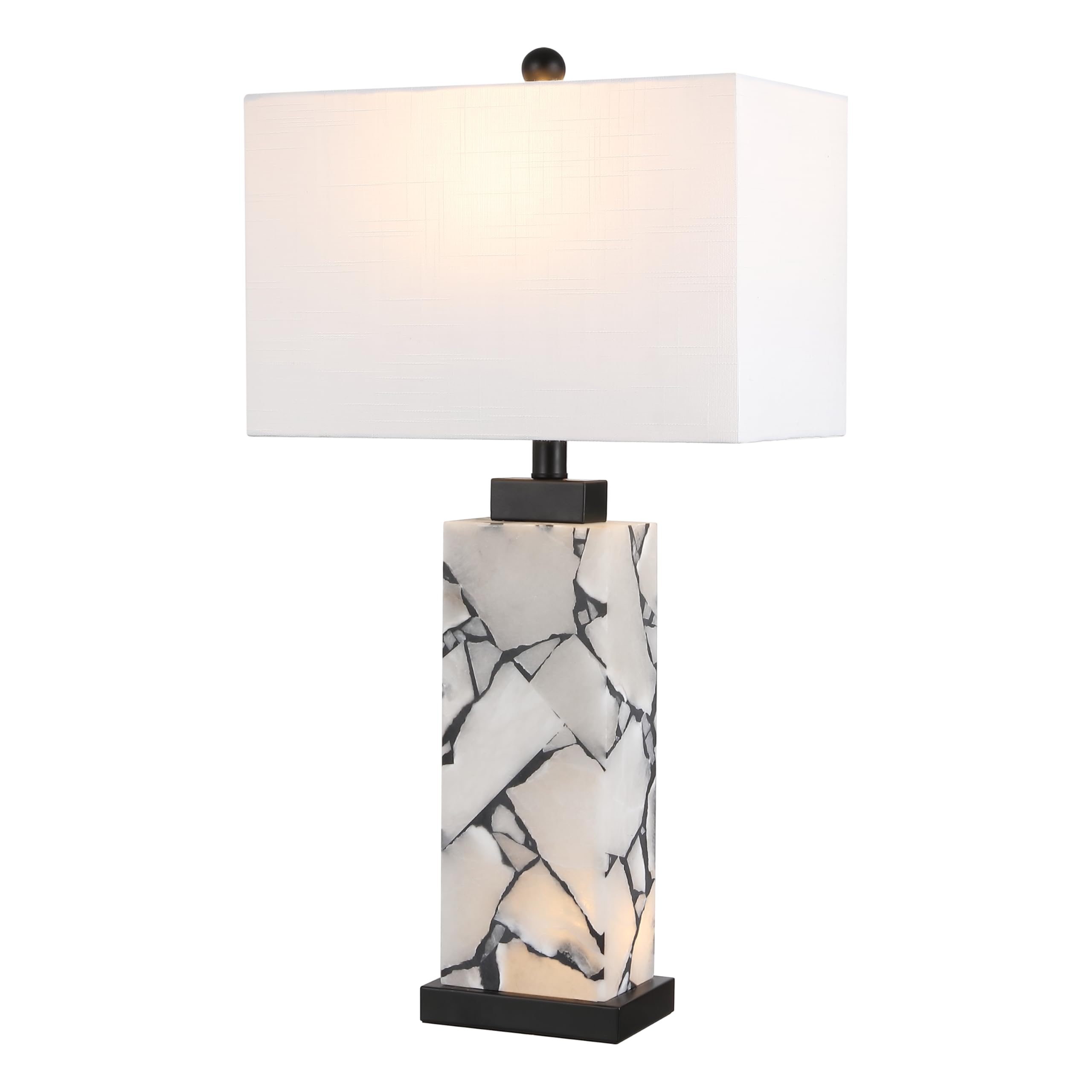JONATHAN Y 27.5 Black White Alabaster Rectangular Table Lamp with Night Light Contemporary Coastal Bedside Lamp for Bedroom with