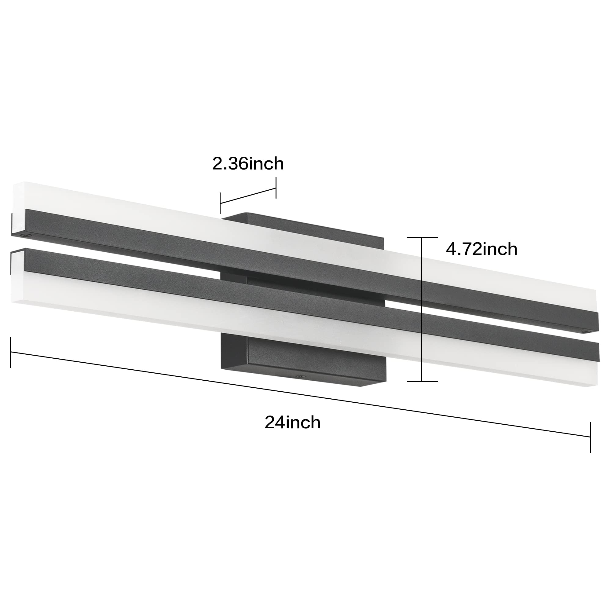 PRESDE 24" LED Bathroom Light Fixture - Modern Black Dimmable Vanity Light, Cold White 6000K, Model VES674