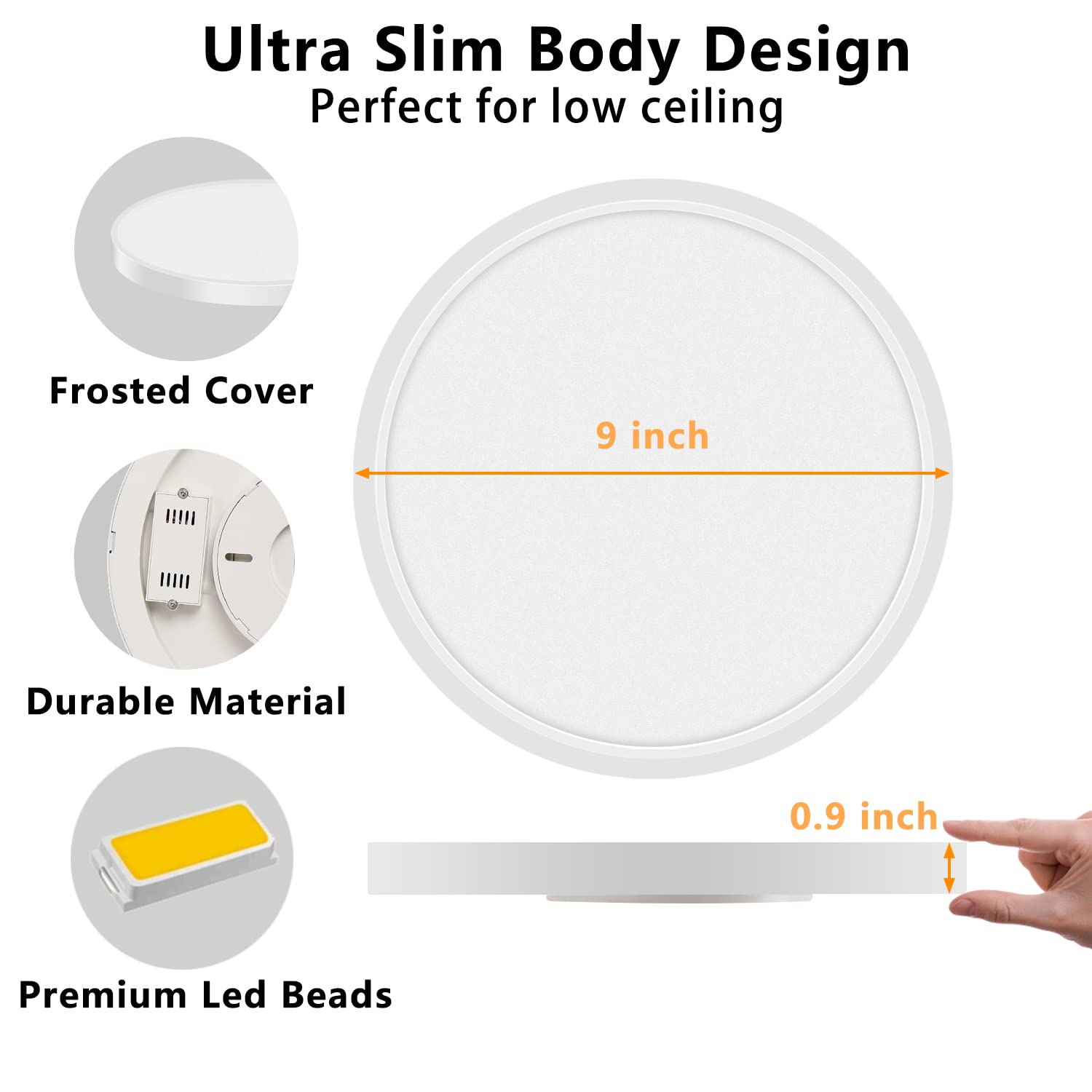 Charyjod 2 Pack 9&quot; Led Flush Mount Ceiling Light Fixture, 18W 5000K For Home & Kitchen