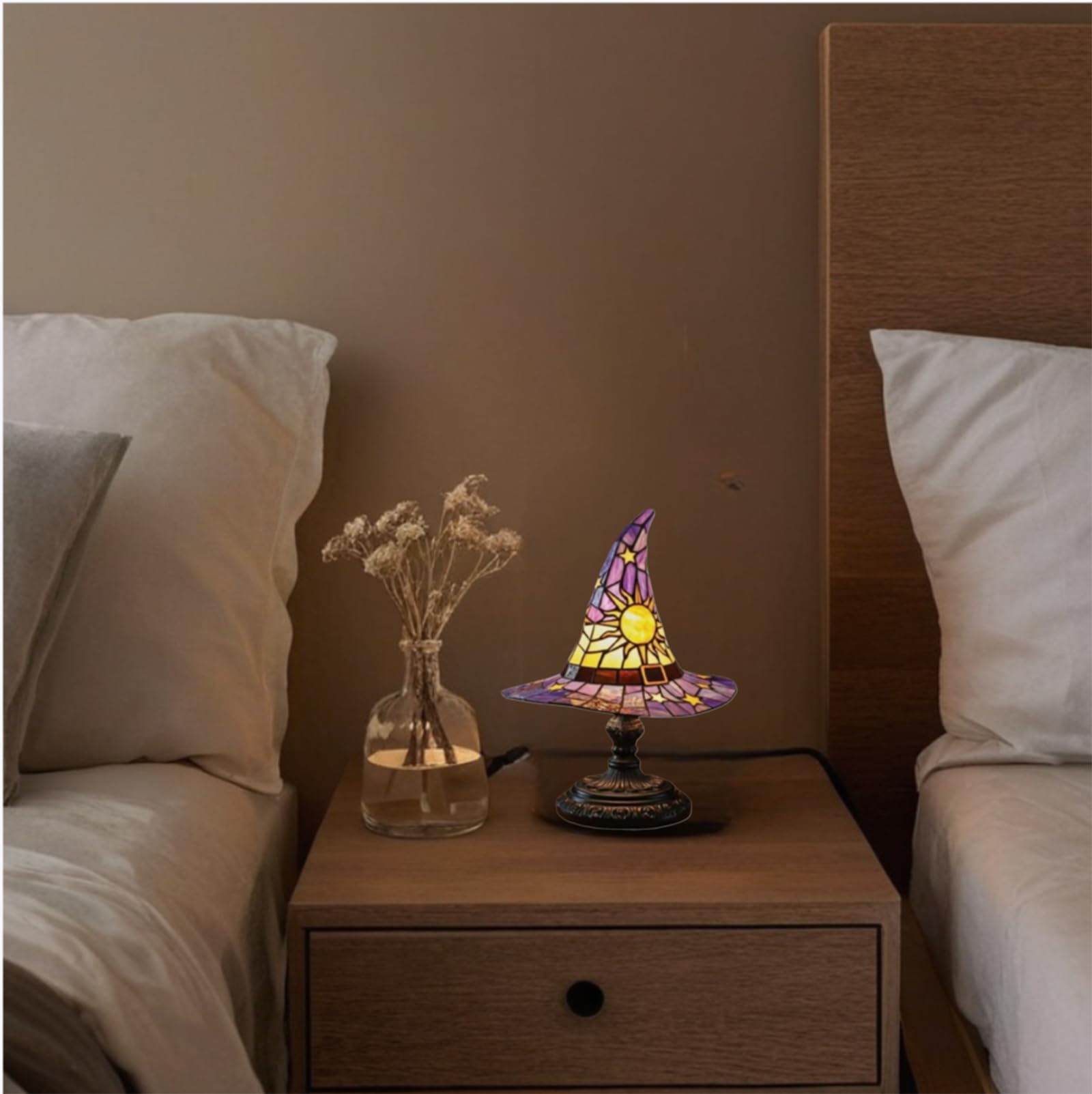 Quzimo Witch Hat Lamp, Handmade Gothic Stained Resin Night Light For Bedroom, Halloween Party Decor, Mystical Wizard Hat Shape F