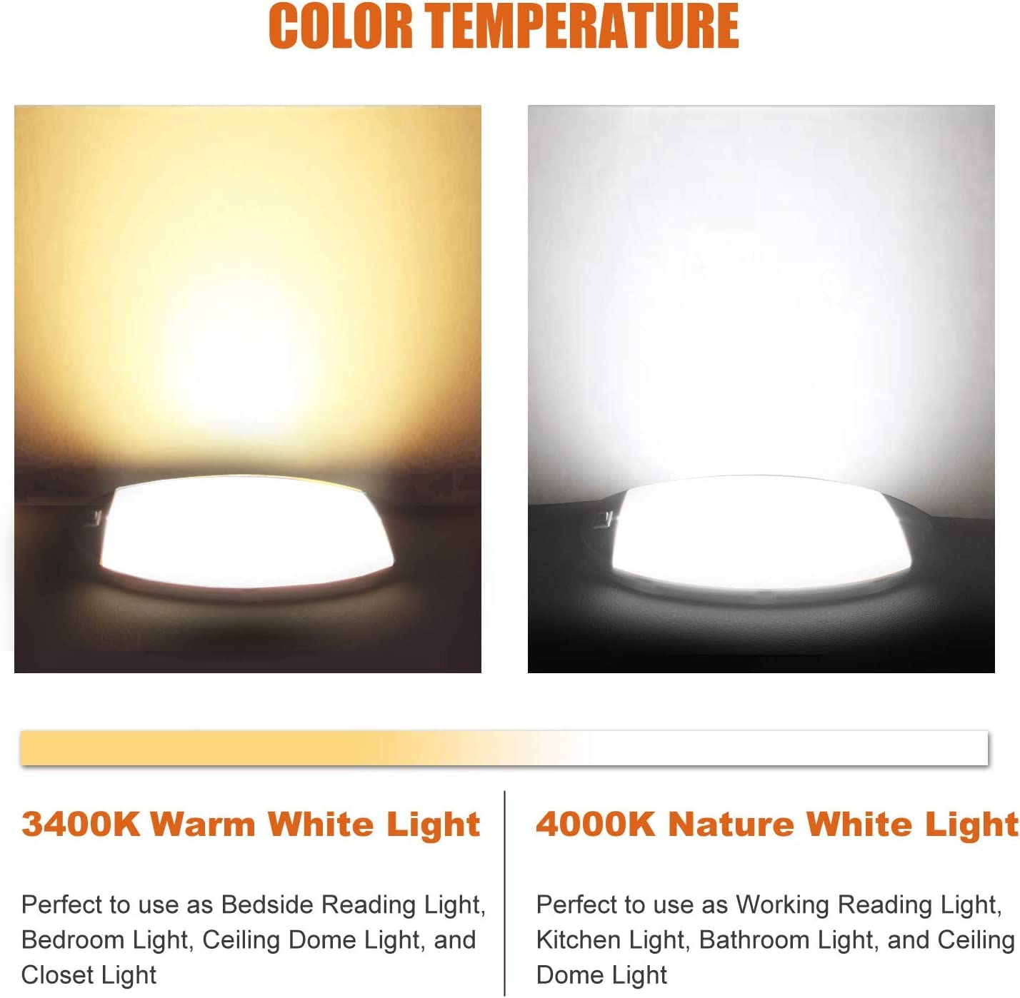 Facon 12V LED RV Dome Light, Large Oval, 9-1/4''x4-1/3''x1'', Cool White, Model DDS01-608-CW,