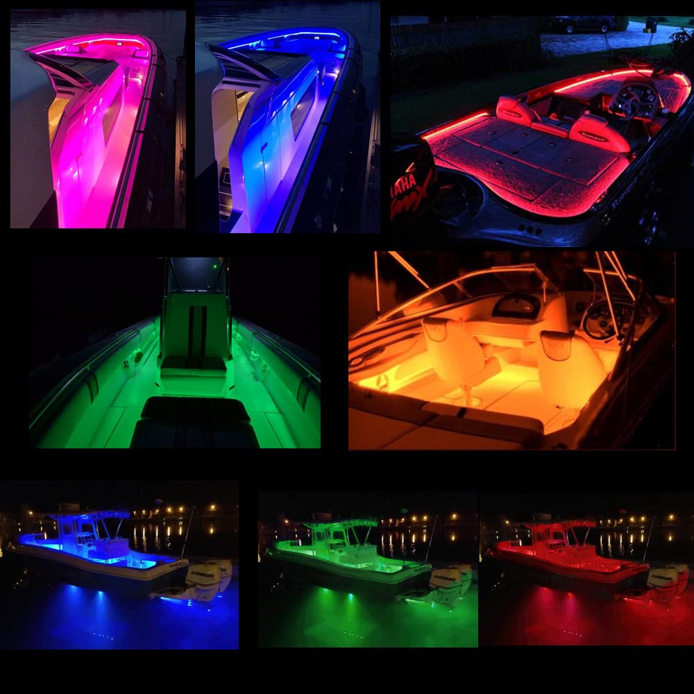 HOKIION 50FT Bluetooth LED Strip Boat Lights Kit, RGB Waterproof Under Gunnel Deck Lights, Model HK2648, APP/Remote Control