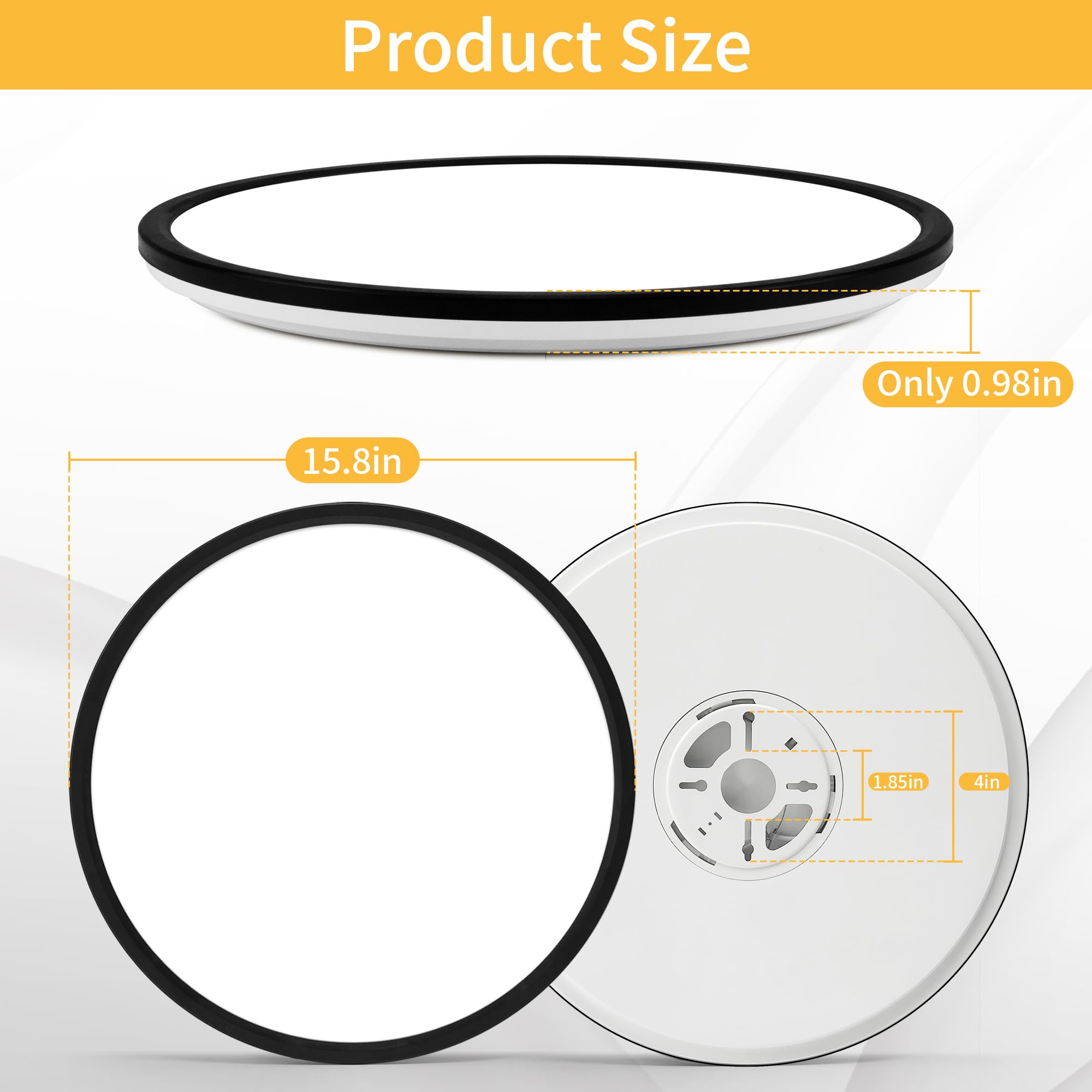 MOONSEA 15.8 Inch Dimmable LED Ceiling Light, Ultra-Thin Black Surface Mount, Model BG-LT0109