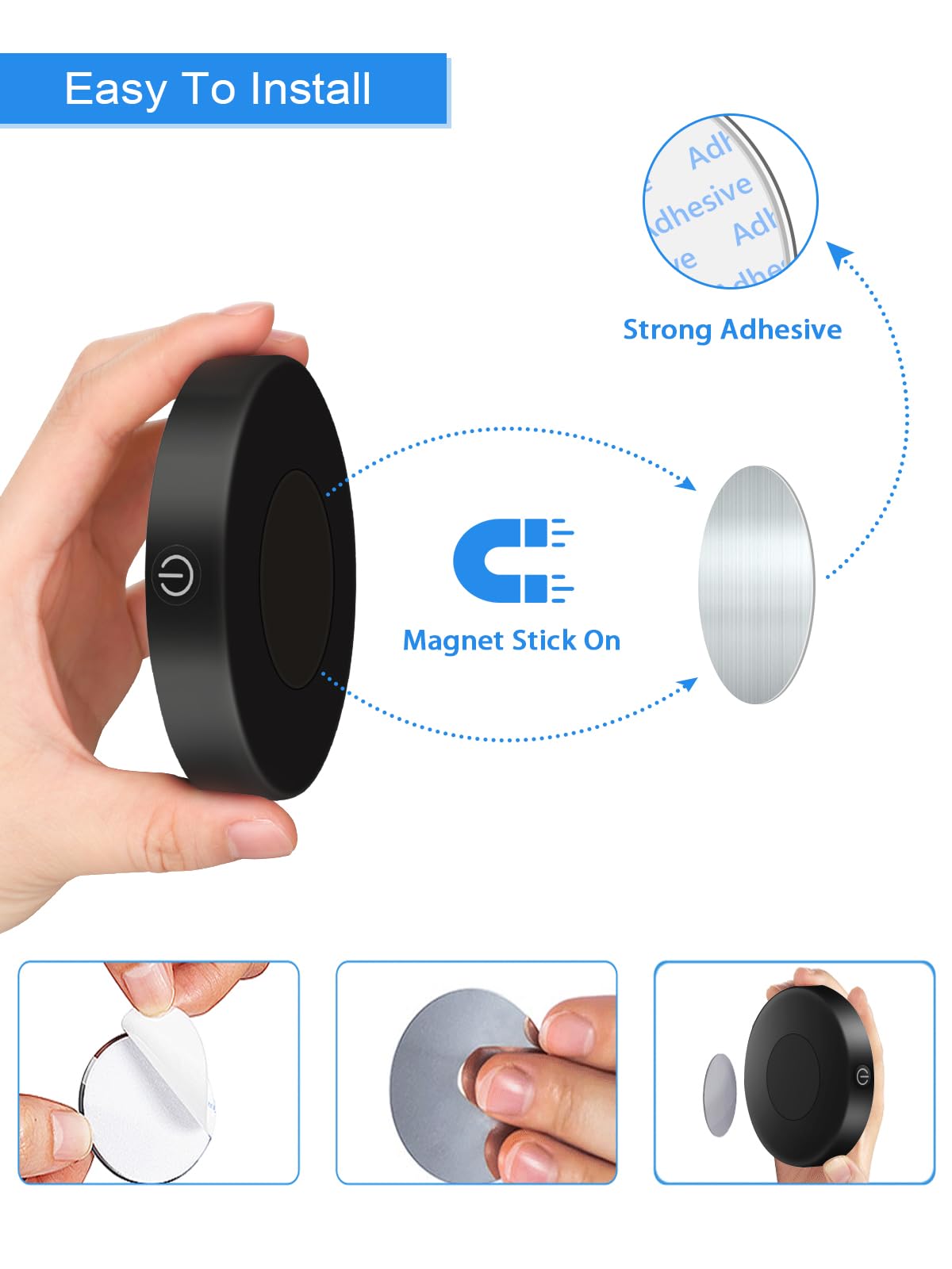 WILLED Tap Light Rechargeable LED Puck Light 6000K Dimmable 2 Pack Black Vinyl WJP-018